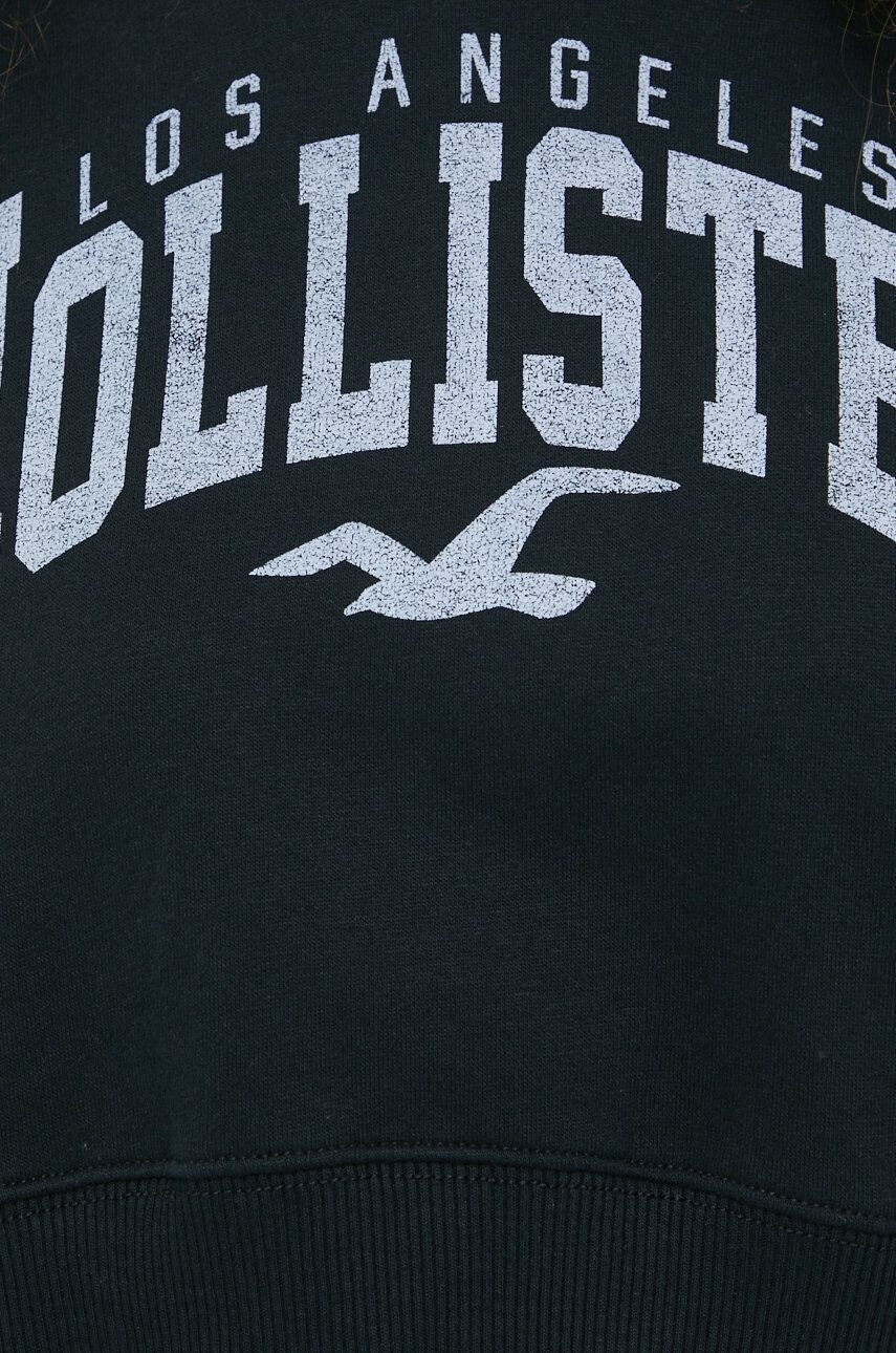 Hollister Co. Mikina dámska čierna farba s kapucňou s potlačou - Pepit.sk