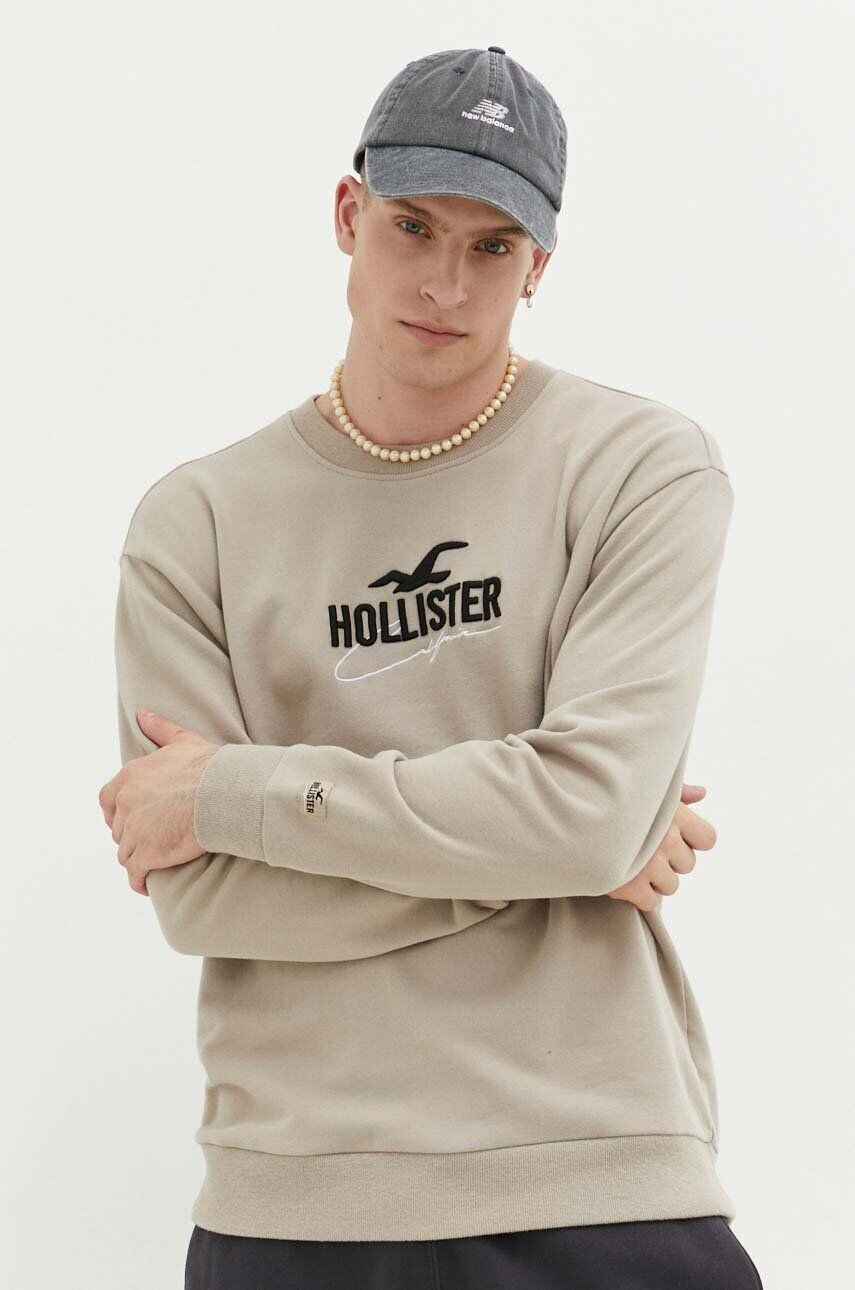 Hollister Co. Mikina pánska béžová farba s nášivkou - Pepit.sk