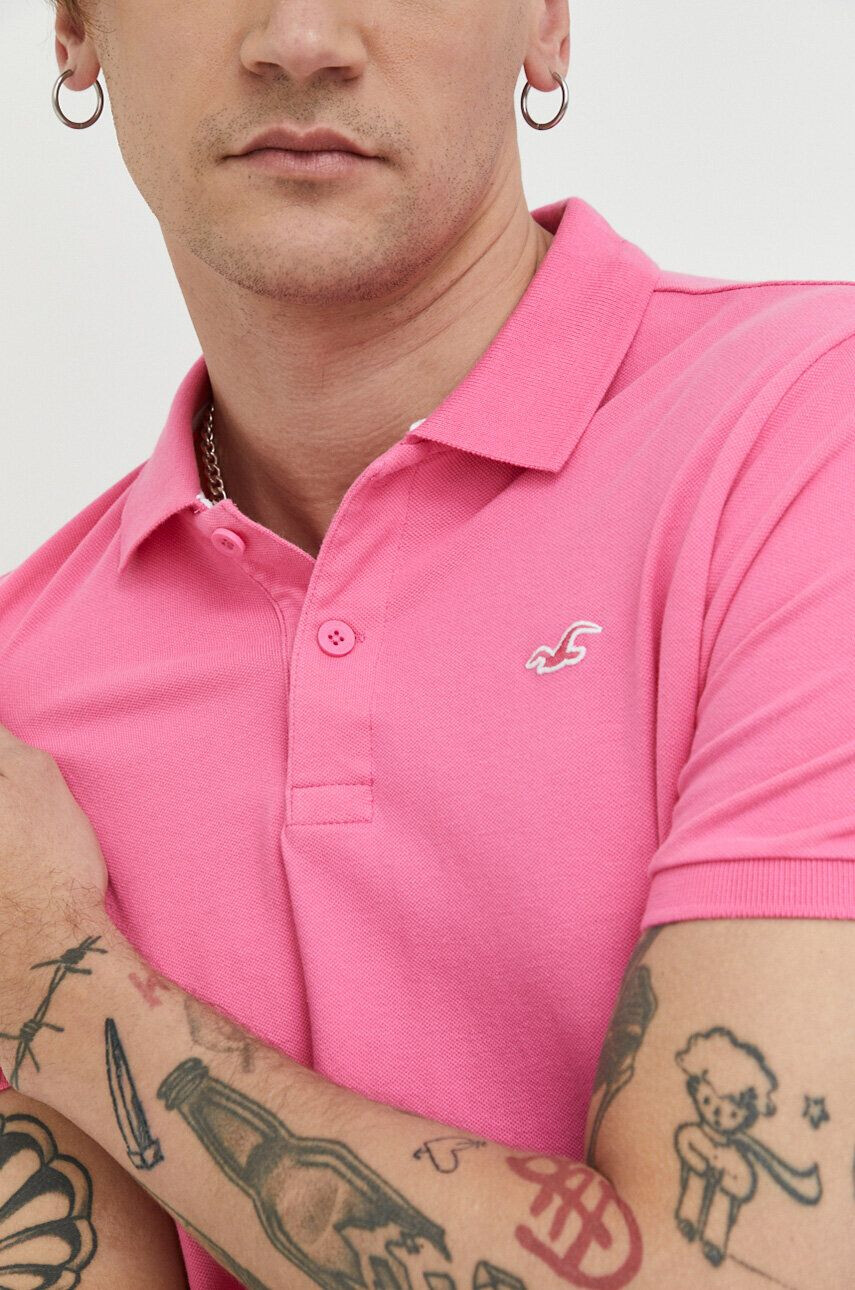 Hollister Co. Polo tričko pánske ružová farba jednofarebné - Pepit.sk