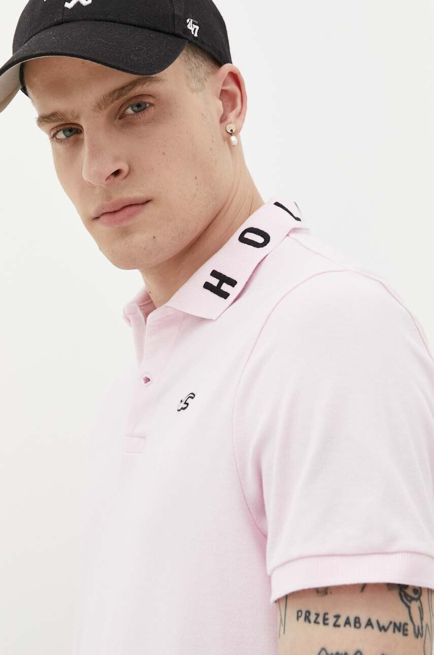 Hollister Co. Polo tričko pánske ružová farba s nášivkou - Pepit.sk