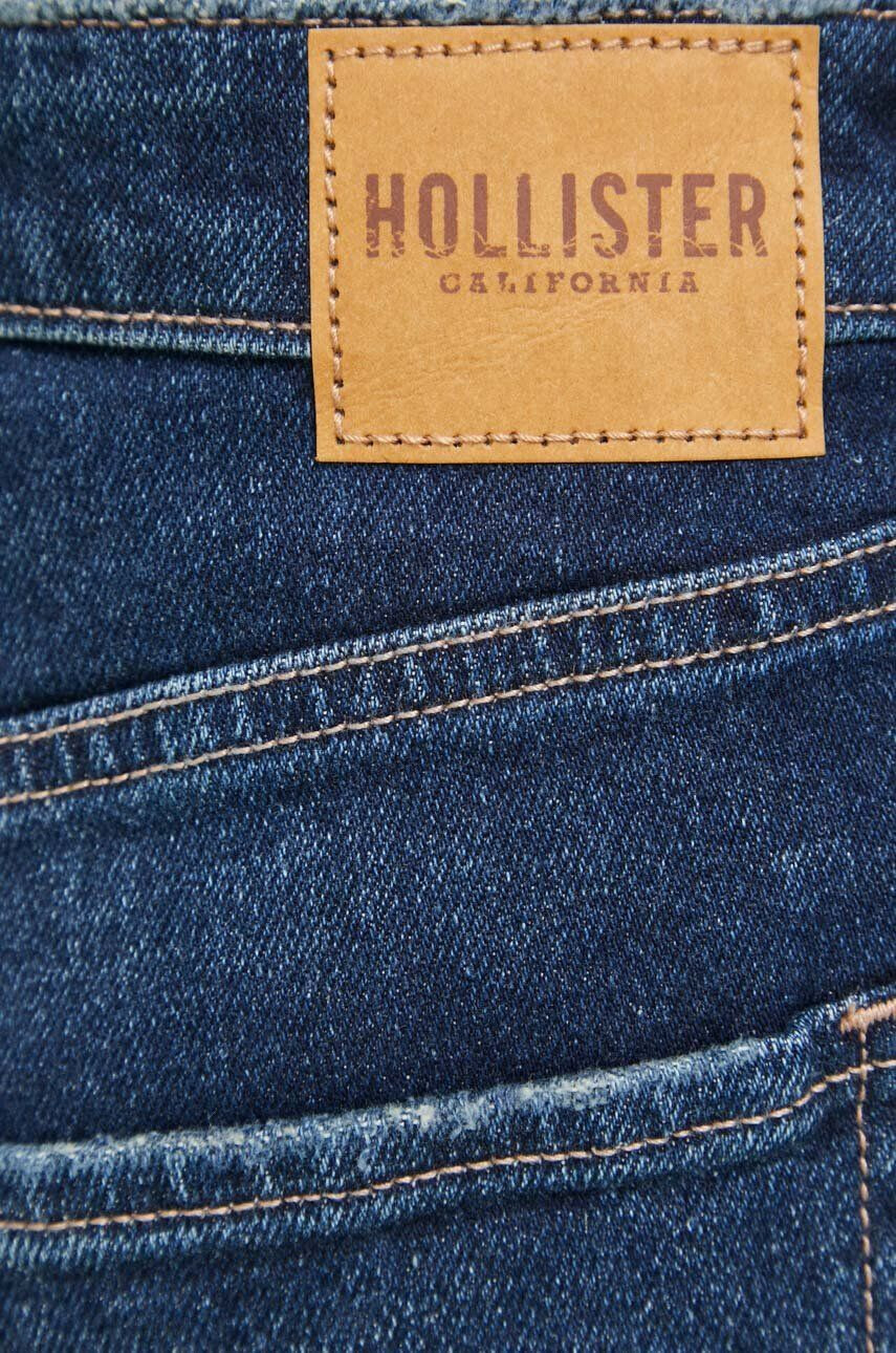 Hollister Co. Rifľové krátke nohavice dámske tmavomodrá farba jednofarebné vysoký pás - Pepit.sk