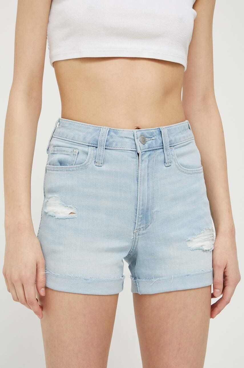 Hollister Co. Rifľové krátke nohavice CURVY JEANS dámske jednofarebné vysoký pás - Pepit.sk