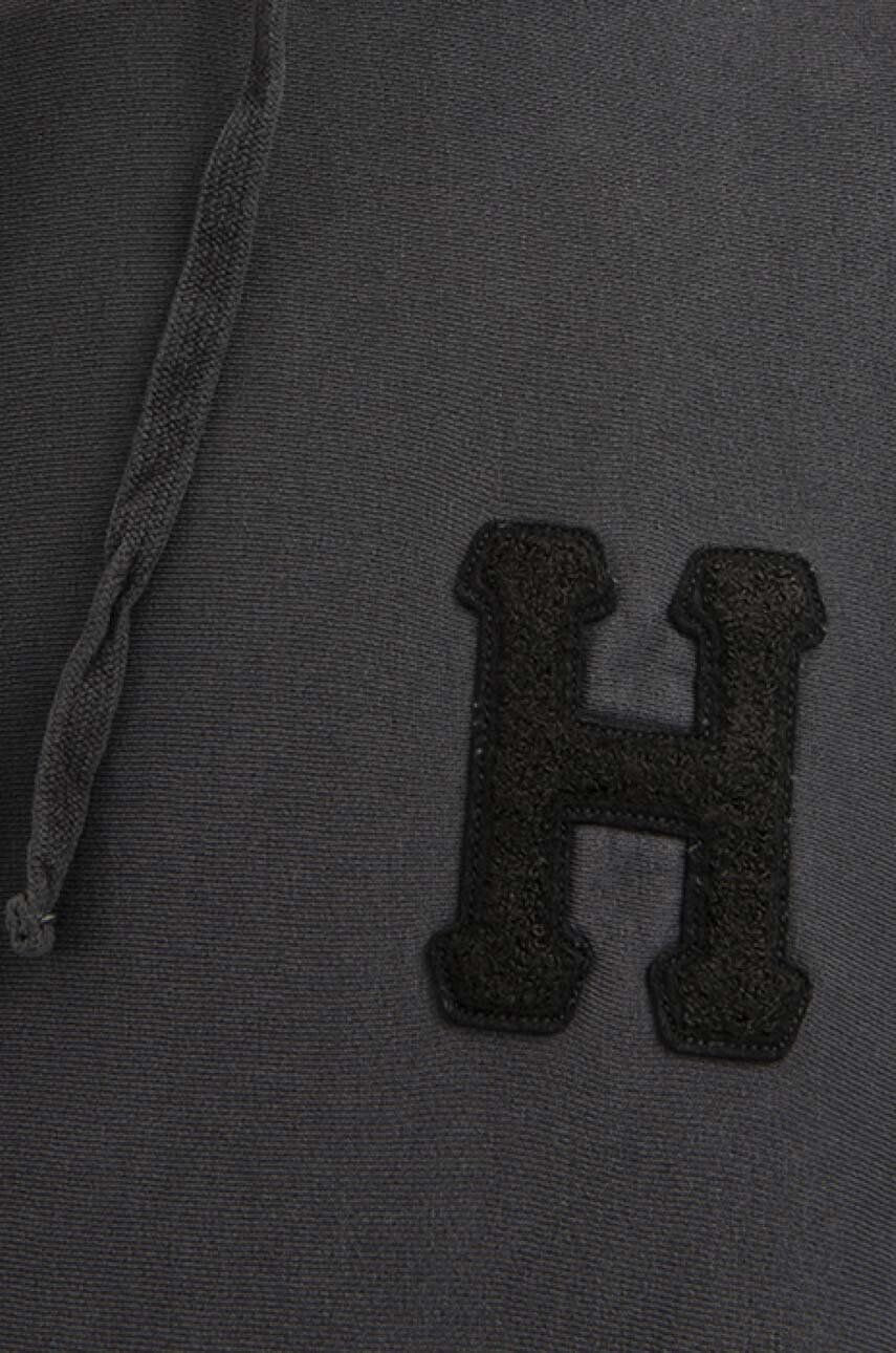 Huf Mikina Monotone P/O Fleece pánska šedá farba s kapucňou s nášivkou - Pepit.sk