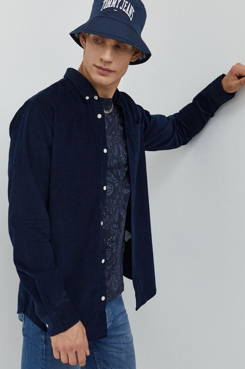 Jack & Jones Bavlnená košeľa pánska tmavomodrá farba regular s golierom button-down - Pepit.sk