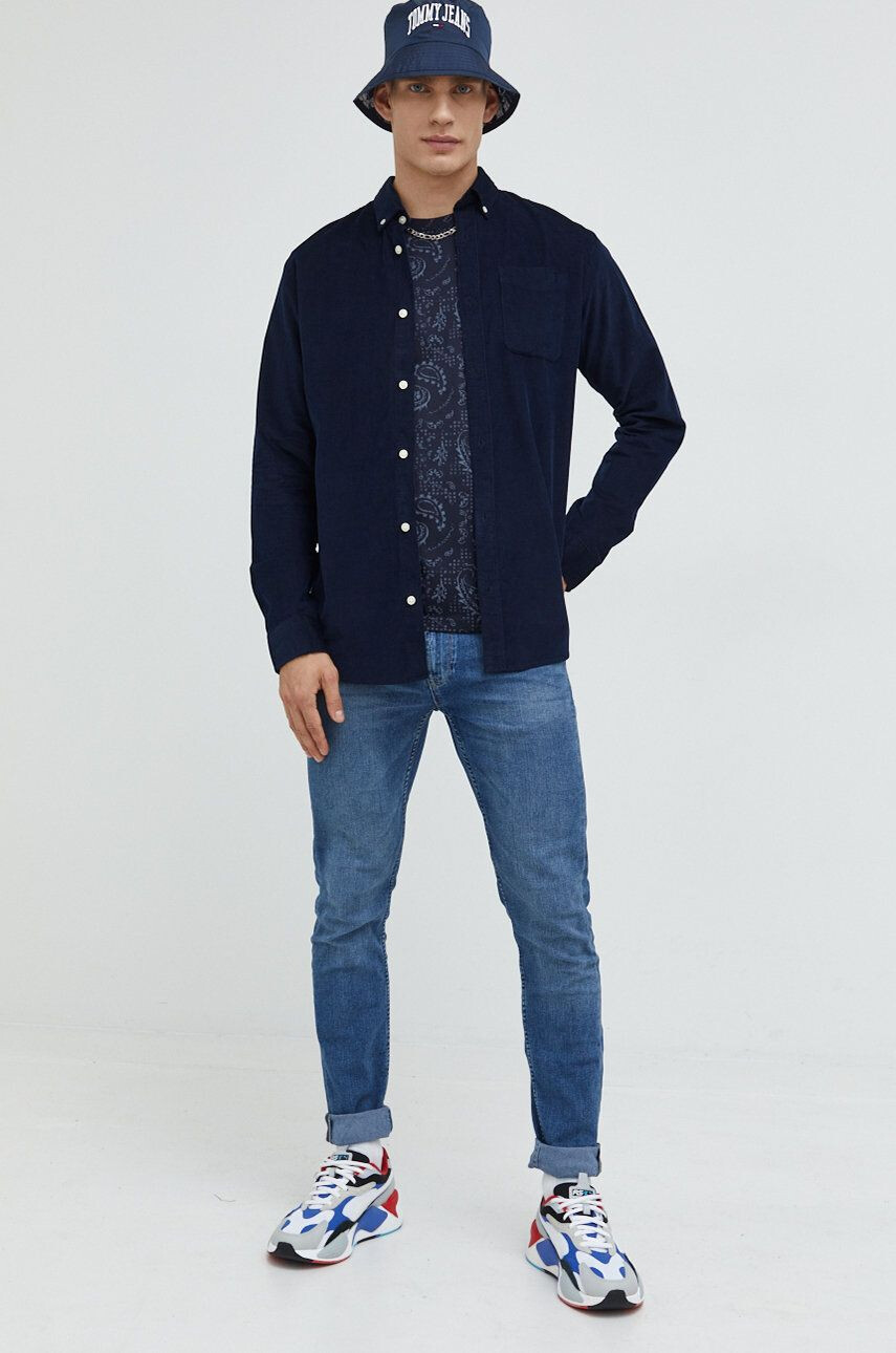 Jack & Jones Bavlnená košeľa pánska tmavomodrá farba regular s golierom button-down - Pepit.sk