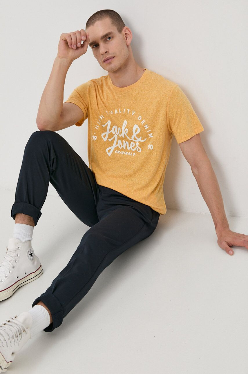 Jack & Jones Tričko pánske žltá farba s potlačou - Pepit.sk