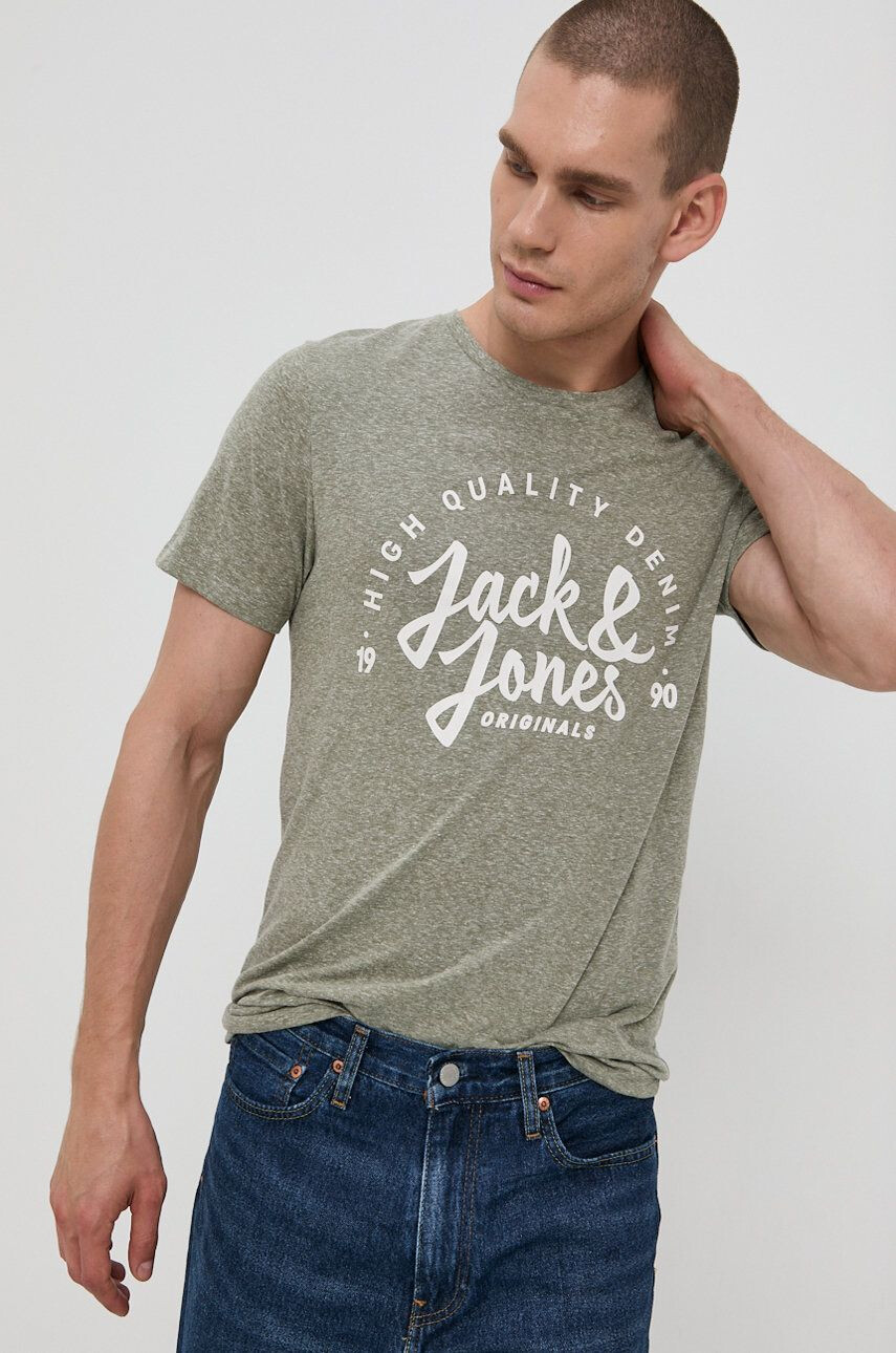 Jack & Jones Tričko pánske zelená farba s potlačou - Pepit.sk