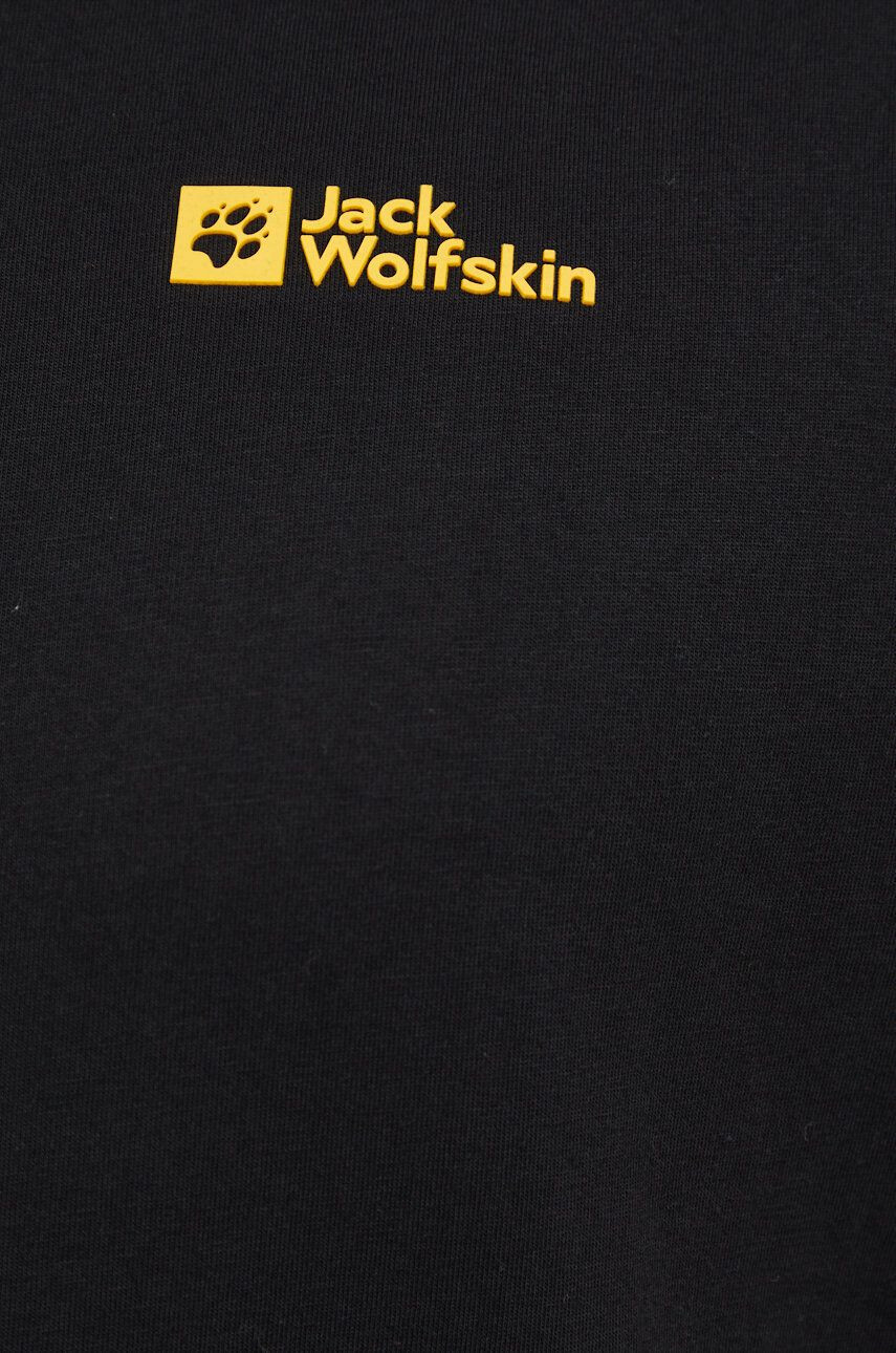 Jack Wolfskin Bavlnené tričko čierna farba s potlačou - Pepit.sk