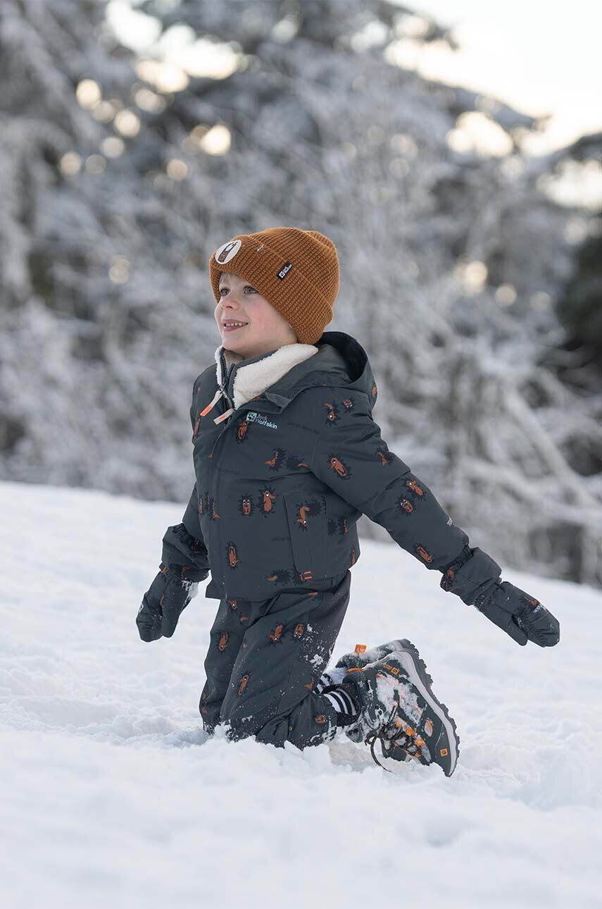 Jack Wolfskin Detské zimné nohavice GLEEL 2L INS PRINT BIB šedá farba - Pepit.sk