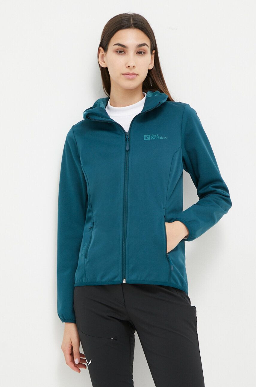 Jack Wolfskin Turistická bunda Windhain Hoody tyrkysová farba - Pepit.sk