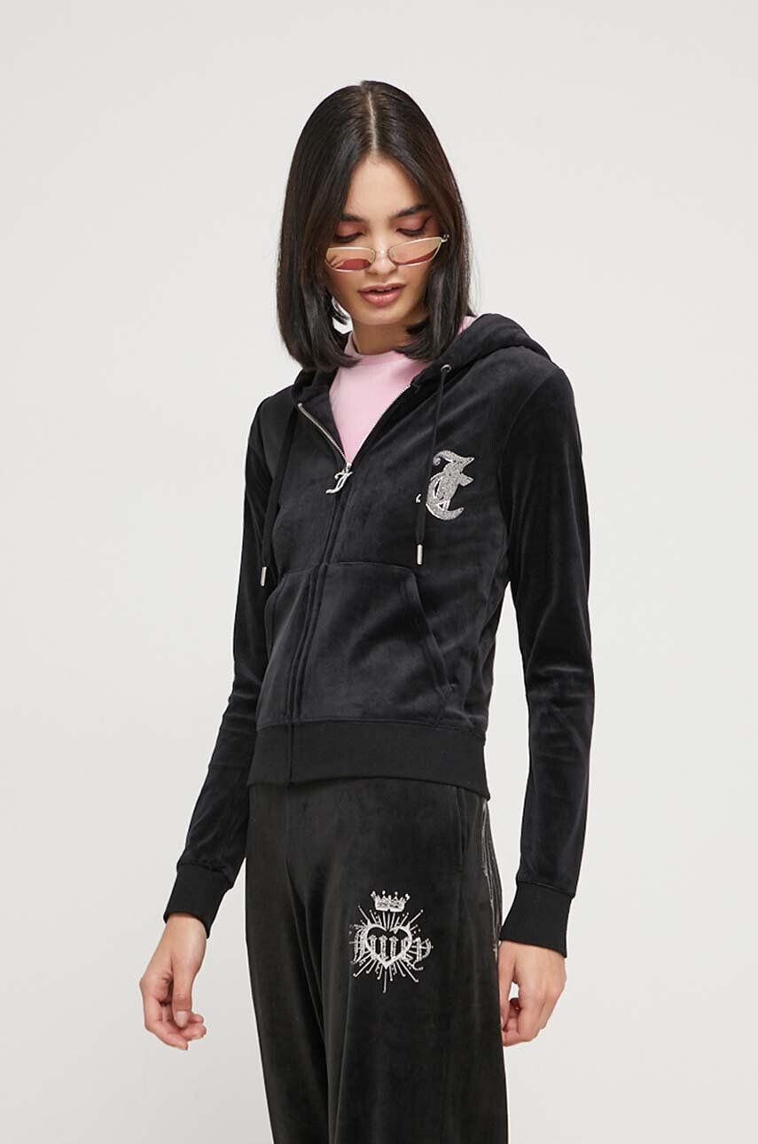 Juicy Couture Mikina dámska čierna farba s kapucňou s nášivkou - Pepit.sk