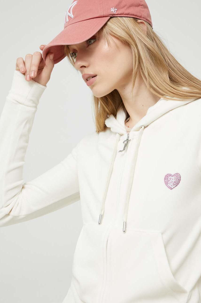 Juicy Couture Mikina Effie dámska béžová farba s kapucňou s nášivkou - Pepit.sk