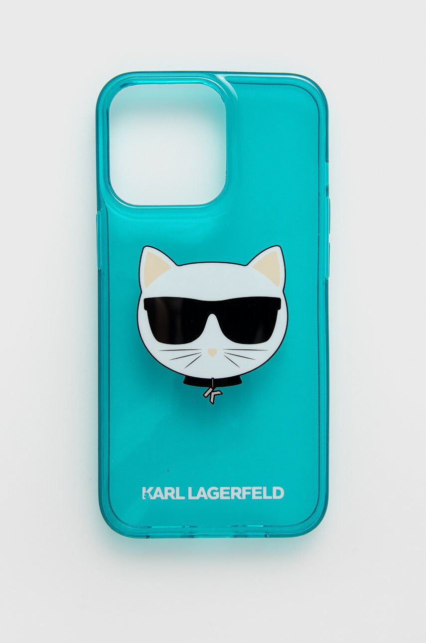 Karl Lagerfeld Puzdro na mobil iPhone 13 Pro tyrkysová farba - Pepit.sk