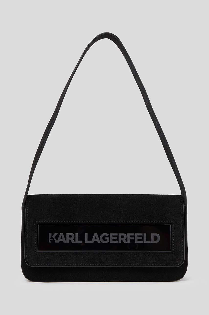 Karl Lagerfeld Semišová kabelka ICON K MD FLAP SHB SUEDE zelená farba - Pepit.sk