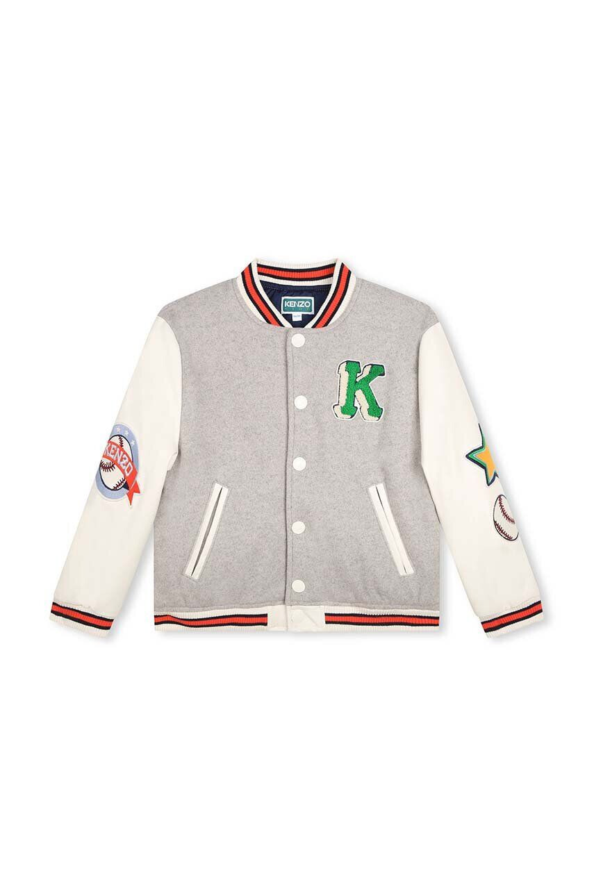 Kenzo kids Detská bunda bomber šedá farba - Pepit.sk