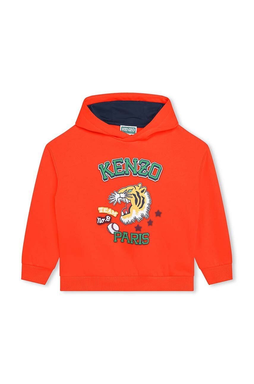 Kenzo kids Detská mikina oranžová farba s kapucňou s potlačou - Pepit.sk