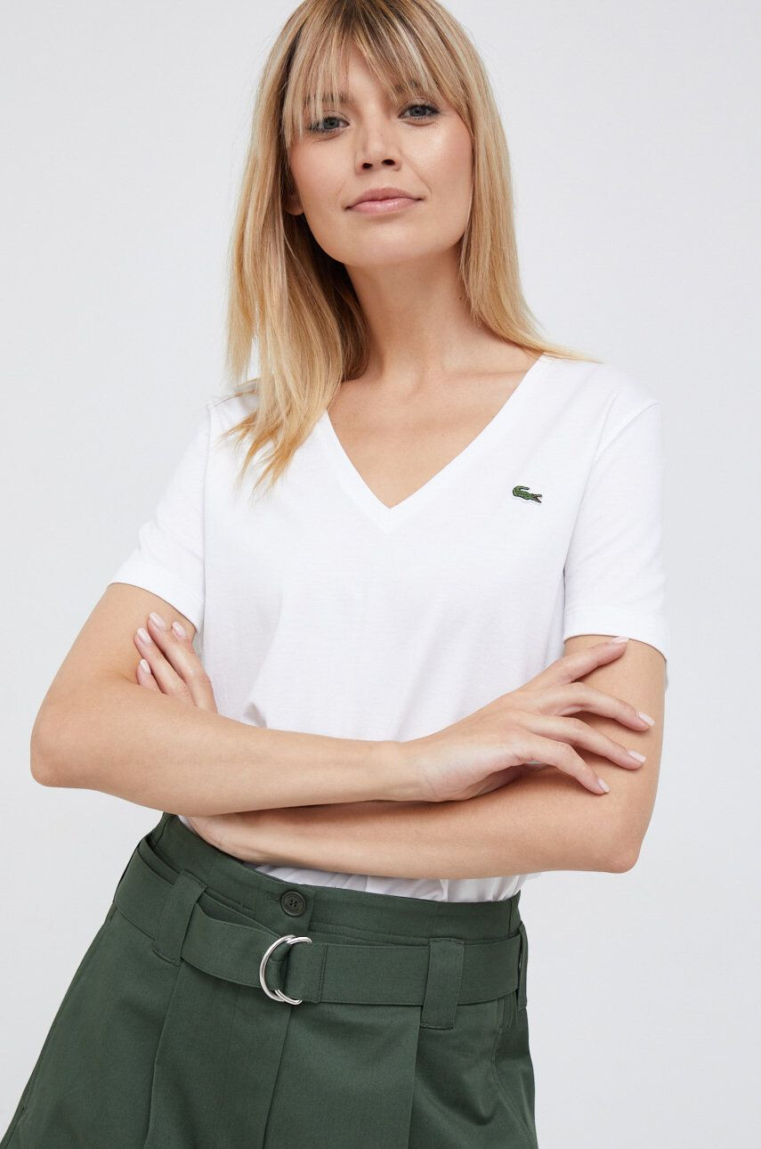 Lacoste Bavlnené tričko TF8392-CPM biela farba - Pepit.sk