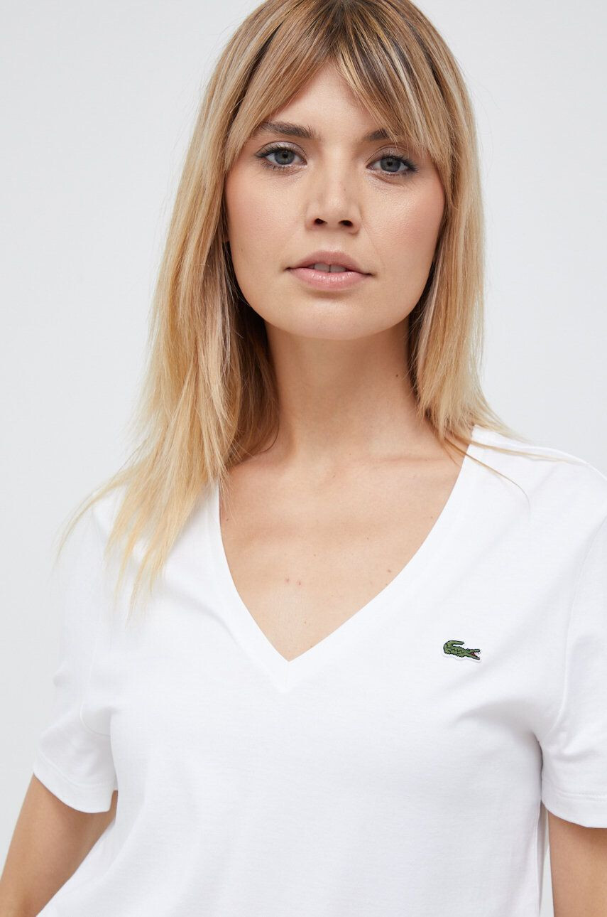 Lacoste Bavlnené tričko TF8392-CPM biela farba - Pepit.sk