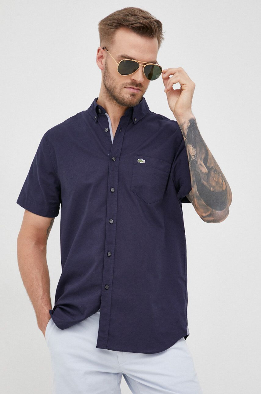 Lacoste Bavlnená košeľa pánska biela farba regular s golierom button-down - Pepit.sk