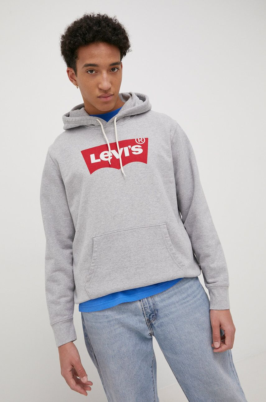 Levi's Bavlnená mikina 38424.0000-Reds pánska šedá farba s kapucňou s potlačou - Pepit.sk