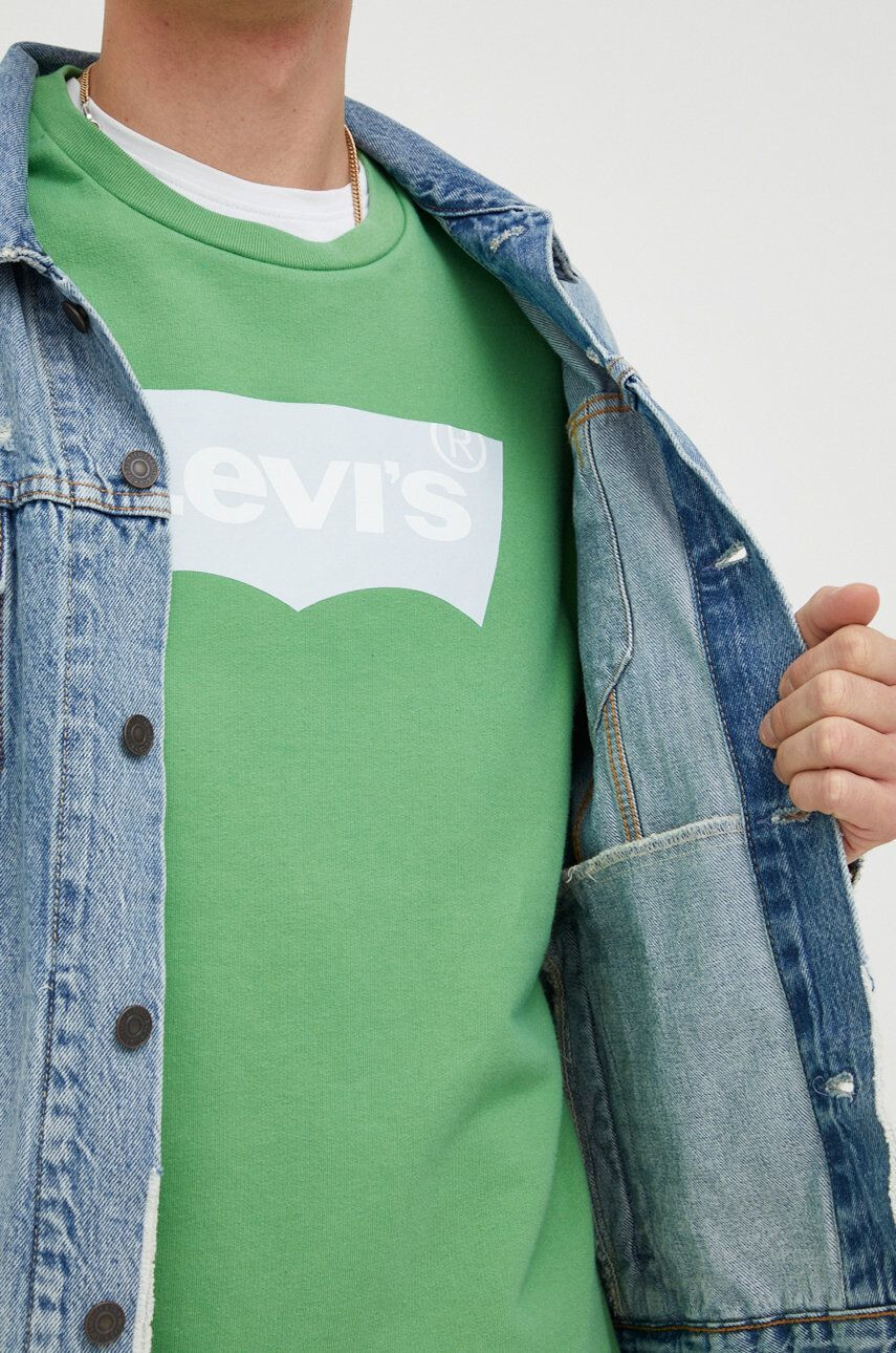 Levi's Bavlnená mikina pánska zelená farba s potlačou - Pepit.sk