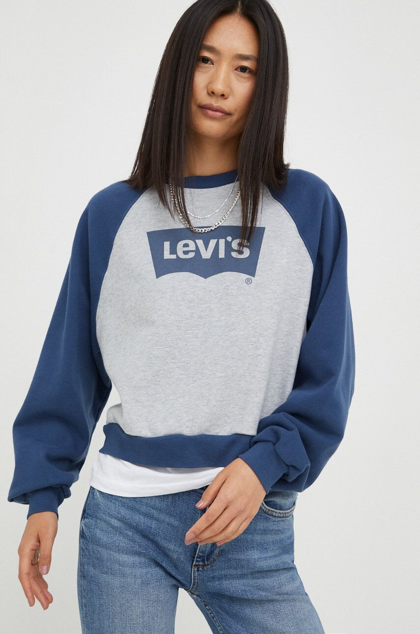 Levi's Bavlnená mikina dámska šedá farba s potlačou - Pepit.sk