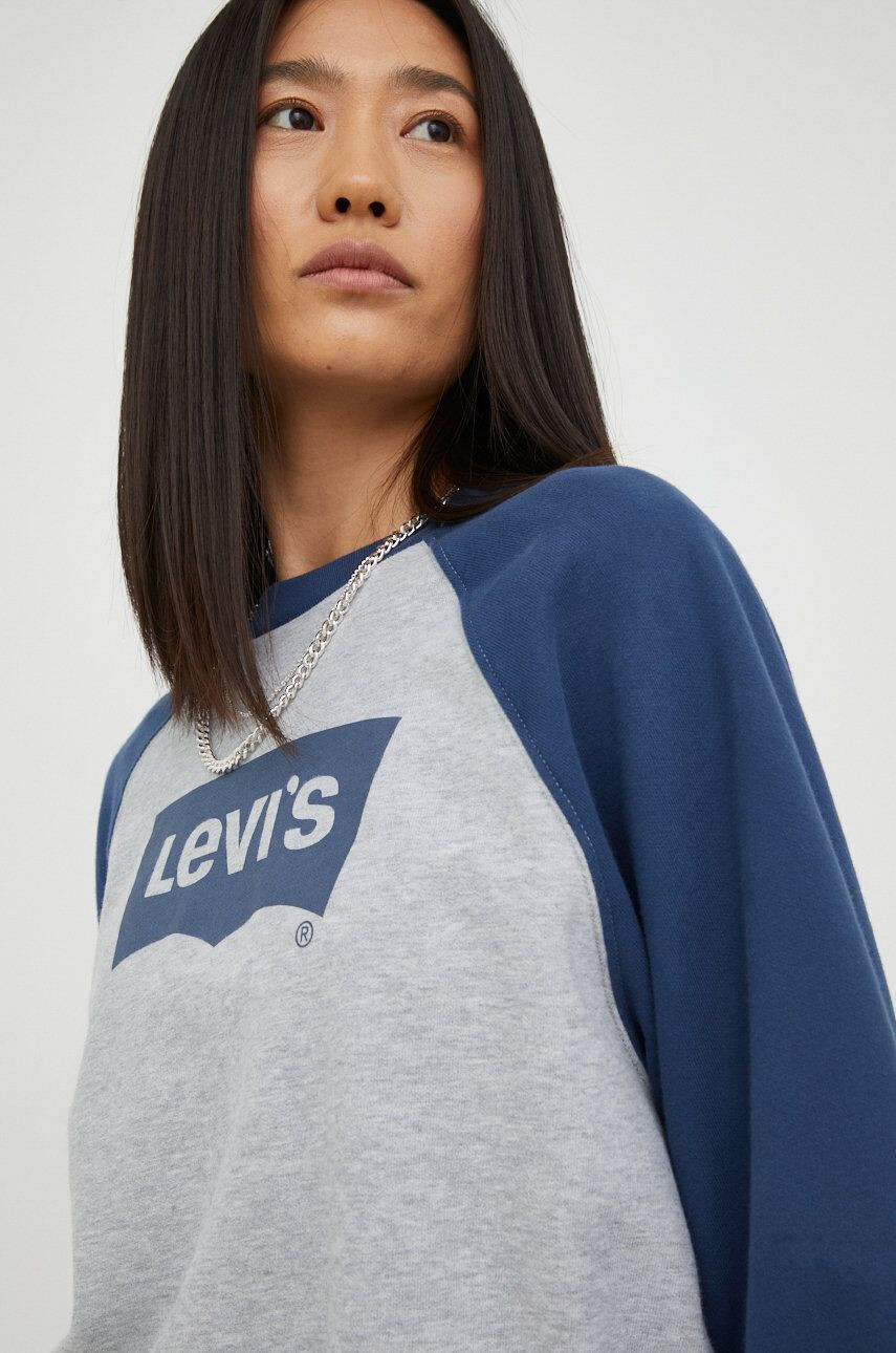 Levi's Bavlnená mikina dámska šedá farba s potlačou - Pepit.sk