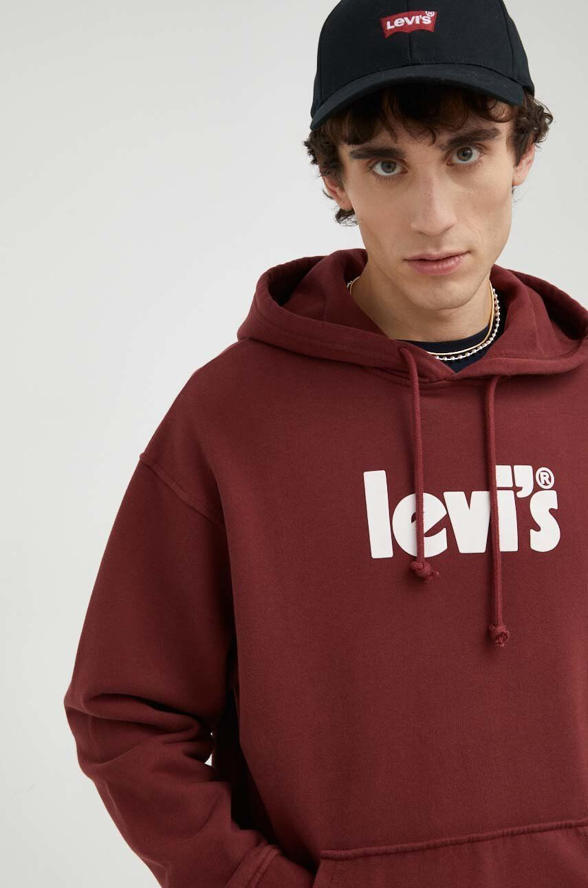 Levi's Bavlnená mikina pánska bordová farba s potlačou - Pepit.sk