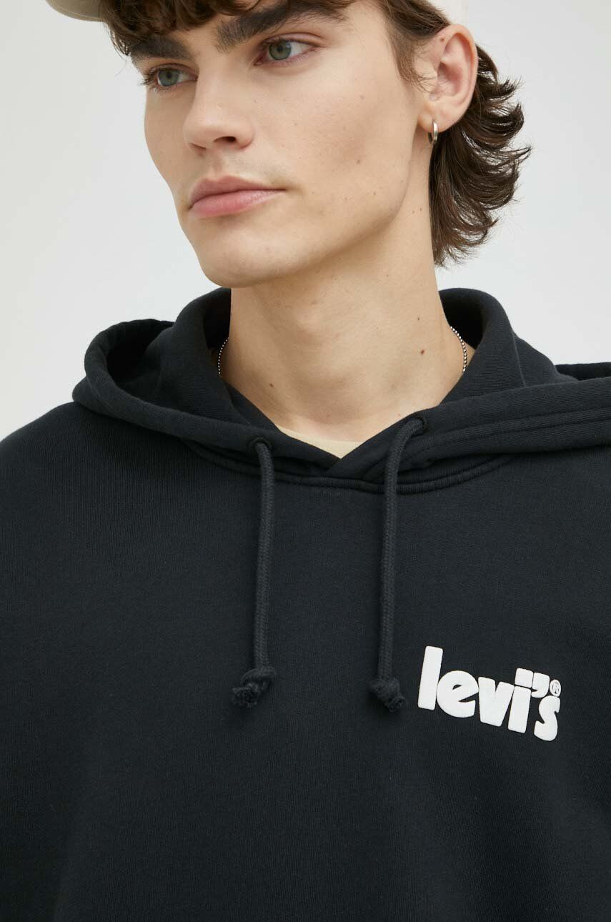 Levi's Bavlnená mikina 38479.0157-Blacks pánska čierna farba s kapucňou s potlačou - Pepit.sk