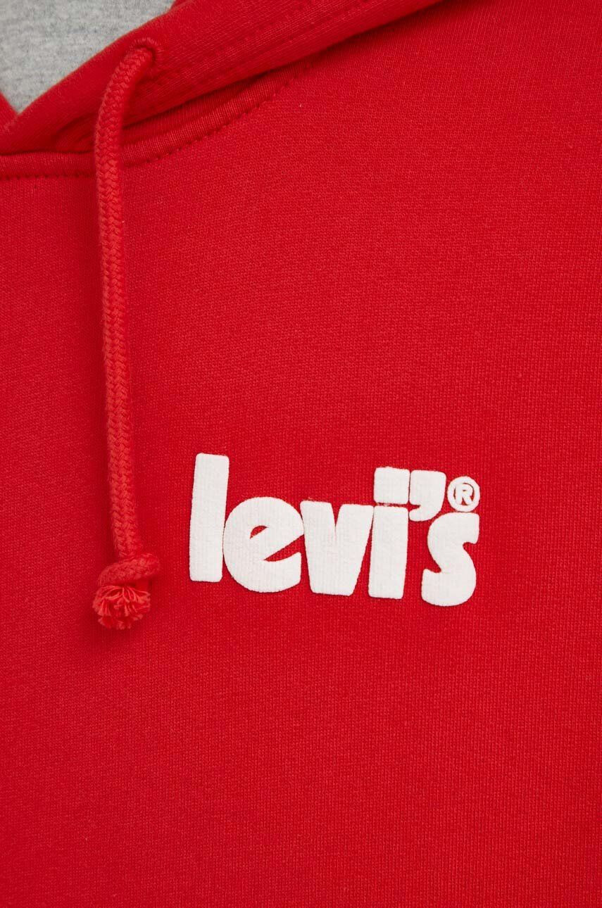 Levi's Bavlnená mikina pánska červená farba s kapucňou s potlačou - Pepit.sk