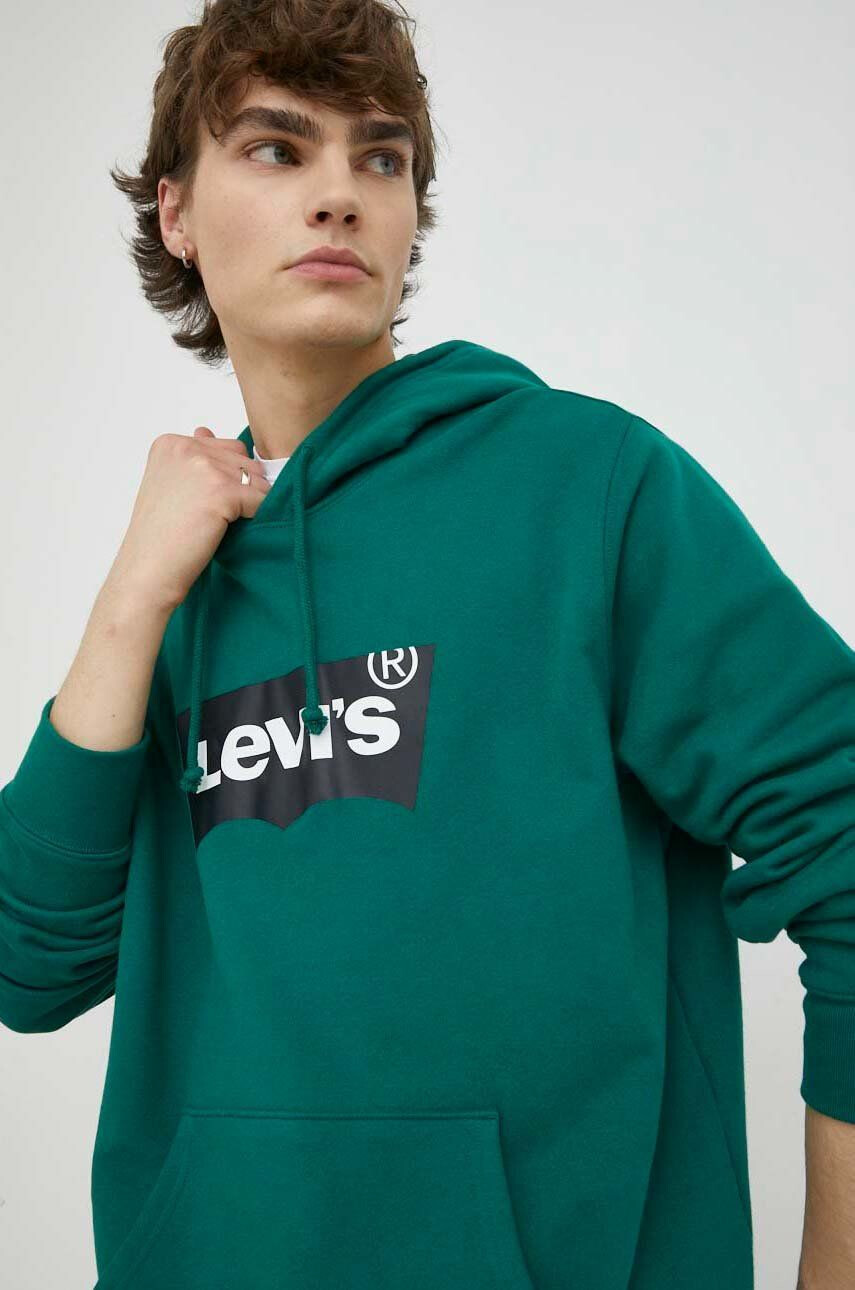 Levi's Bavlnená mikina pánska zelená farba s kapucňou s potlačou - Pepit.sk