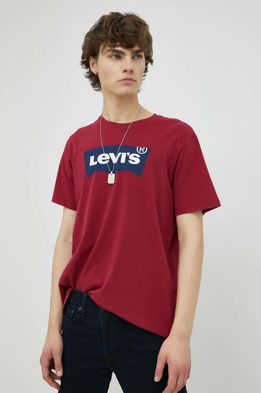 Levi's Bavlnené tričko bordová farba s potlačou - Pepit.sk