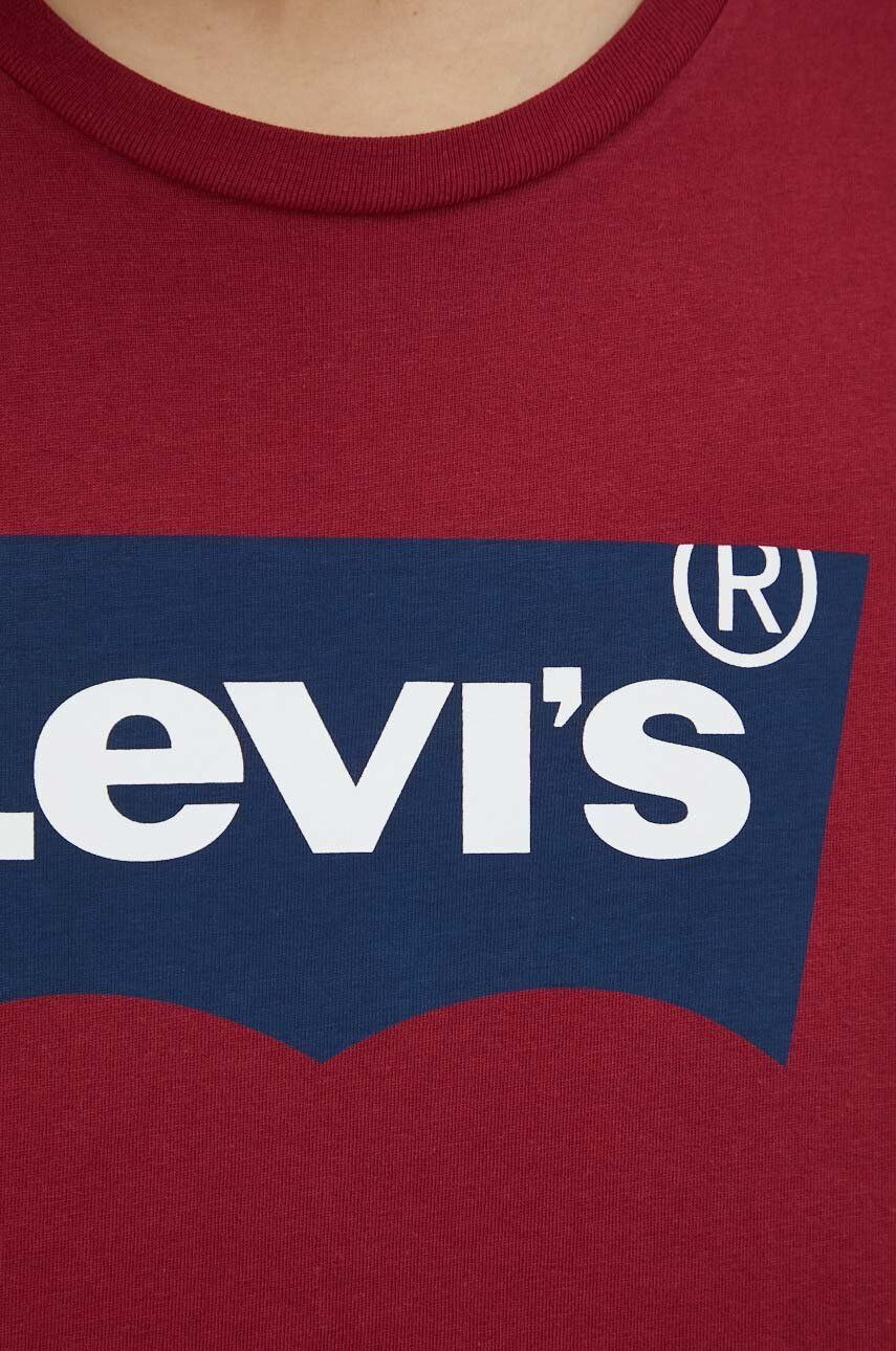 Levi's Bavlnené tričko bordová farba s potlačou - Pepit.sk