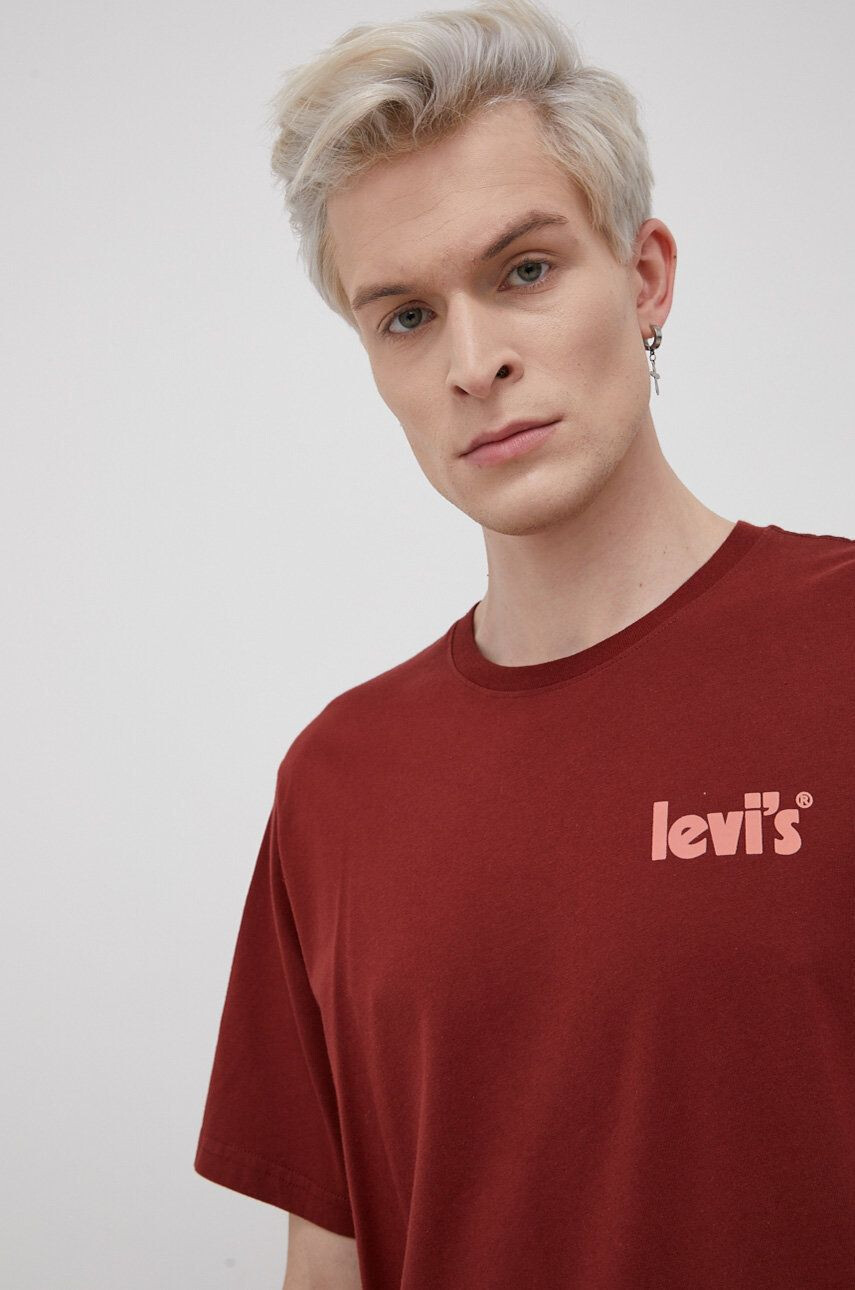 Levi's Bavlnené tričko bordová farba jednofarebné - Pepit.sk