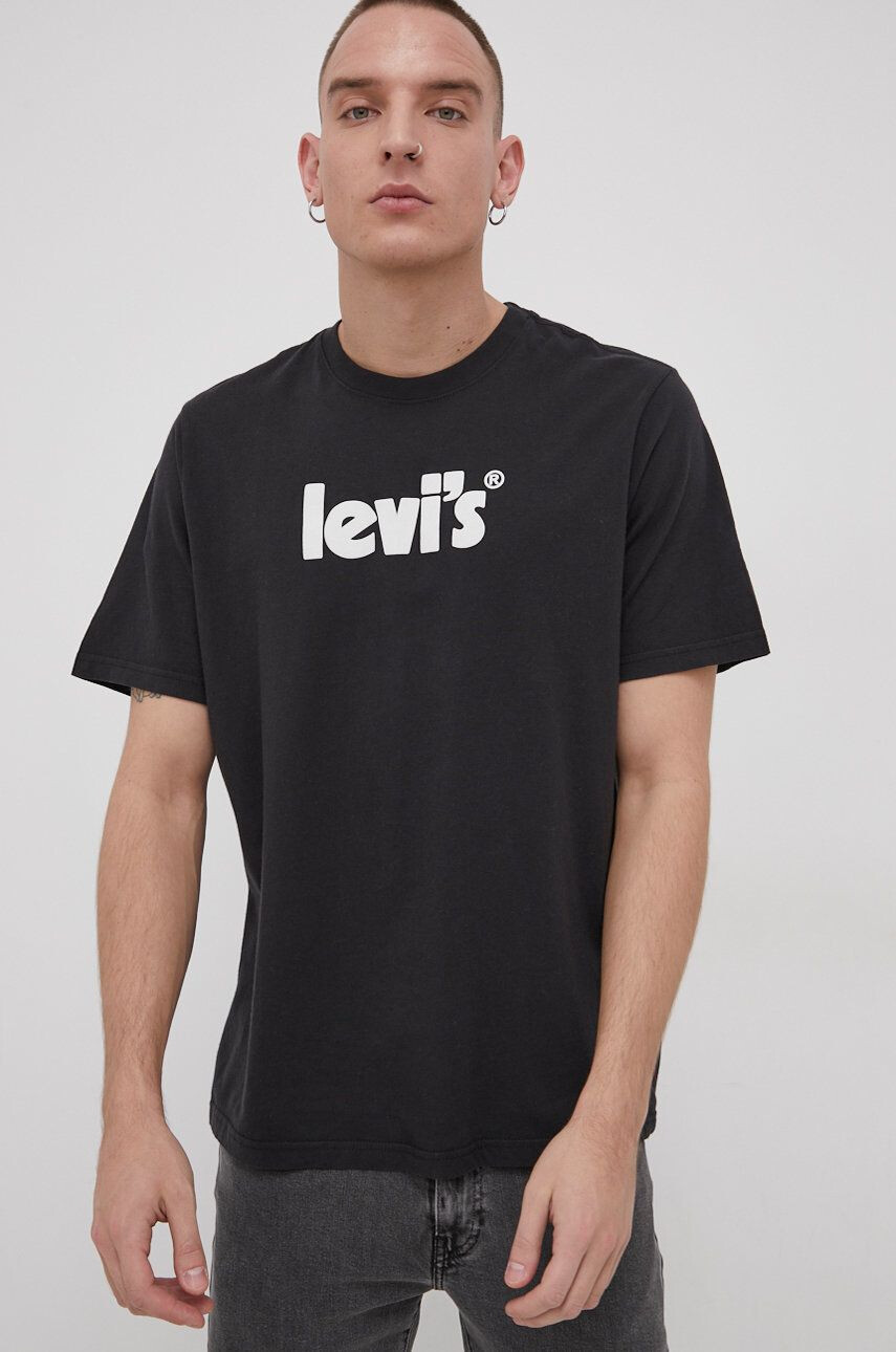 Levi's Bavlnené tričko čierna farba s potlačou - Pepit.sk