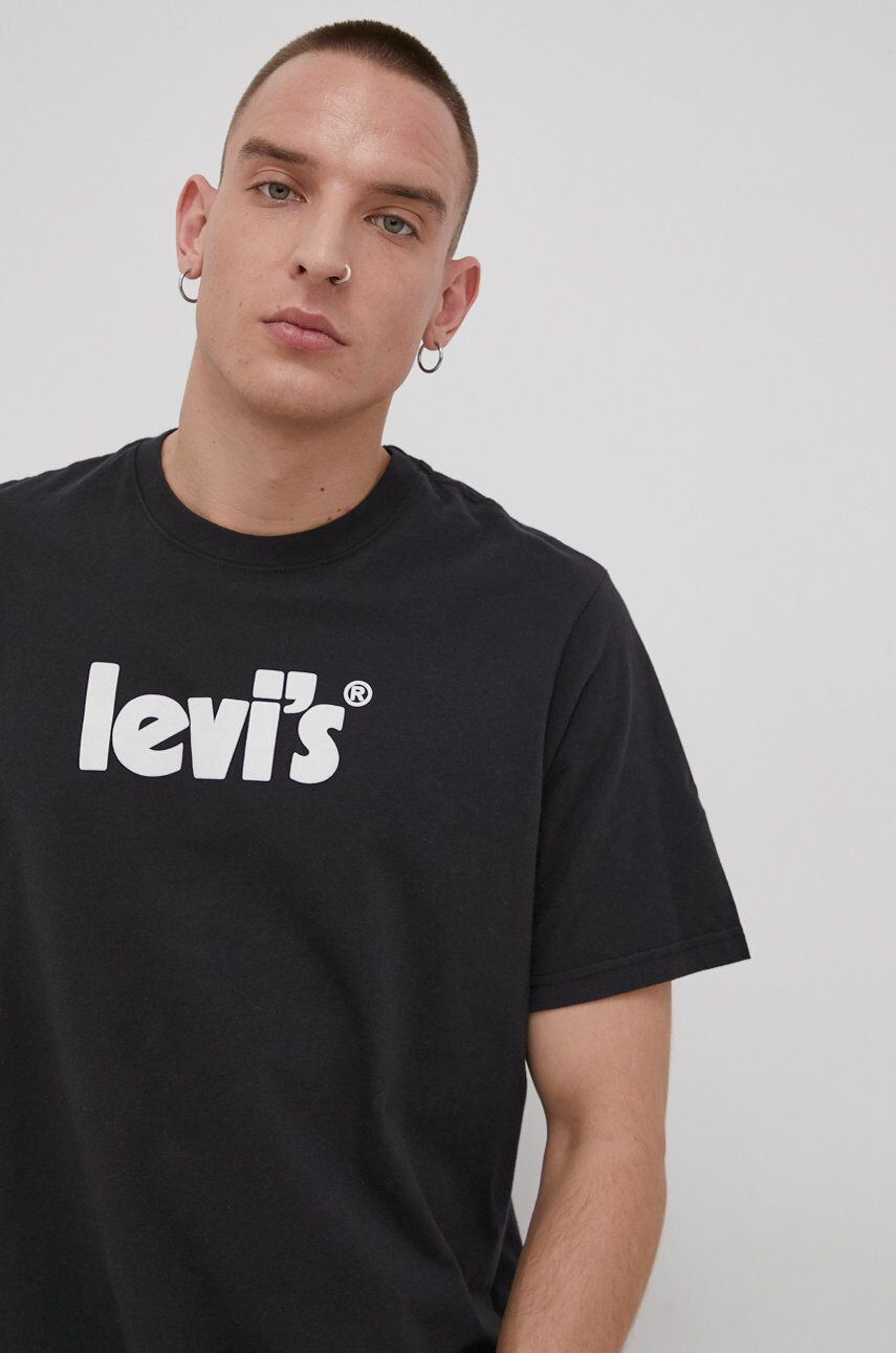 Levi's Bavlnené tričko čierna farba s potlačou - Pepit.sk