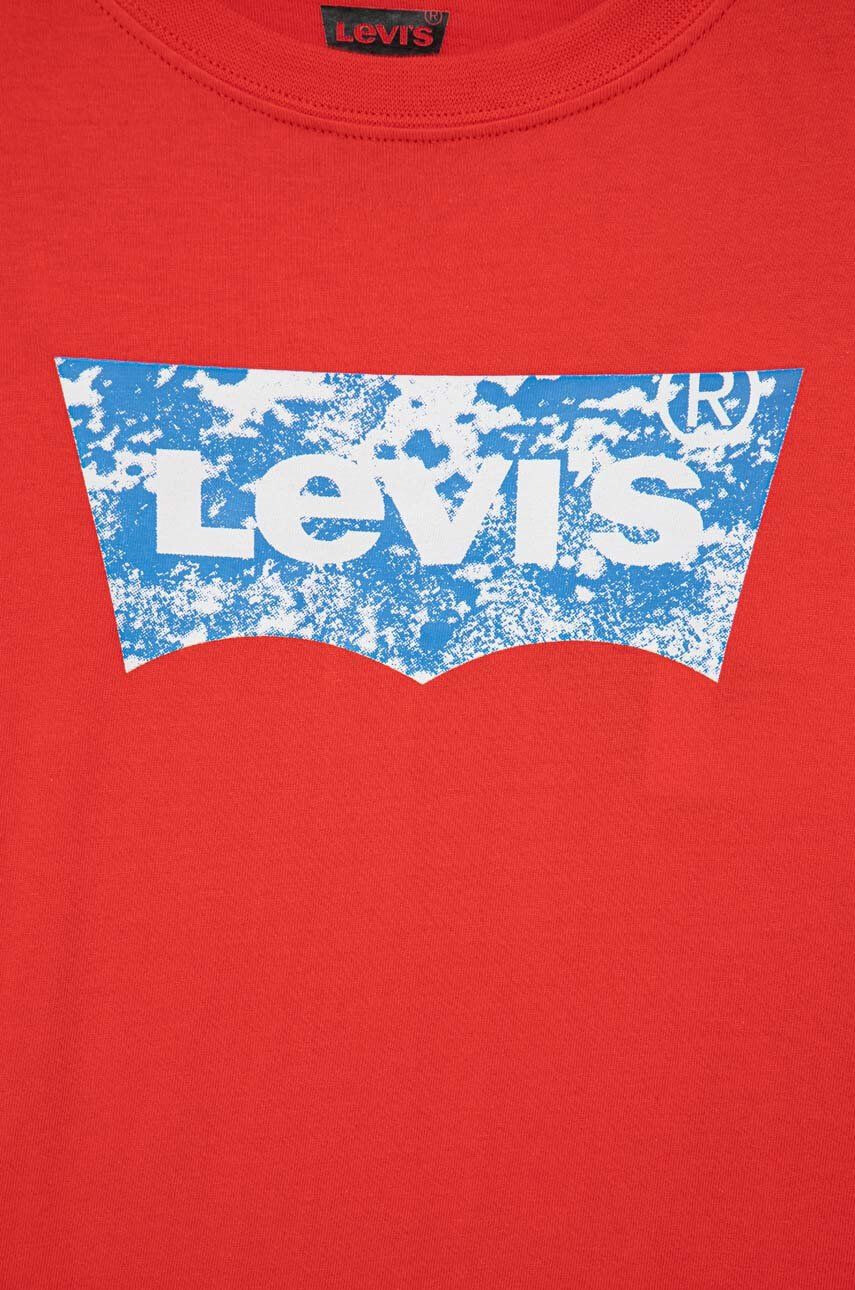 Levi's Detská bavlnená košeľa s dlhým rukávom červená farba s potlačou - Pepit.sk