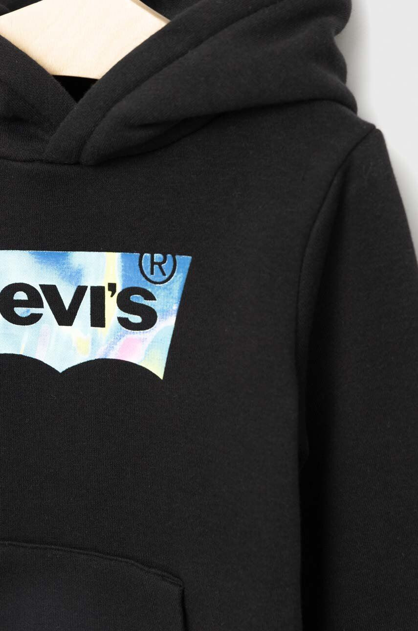 Levi's Detská mikina čierna farba s kapucňou s potlačou - Pepit.sk