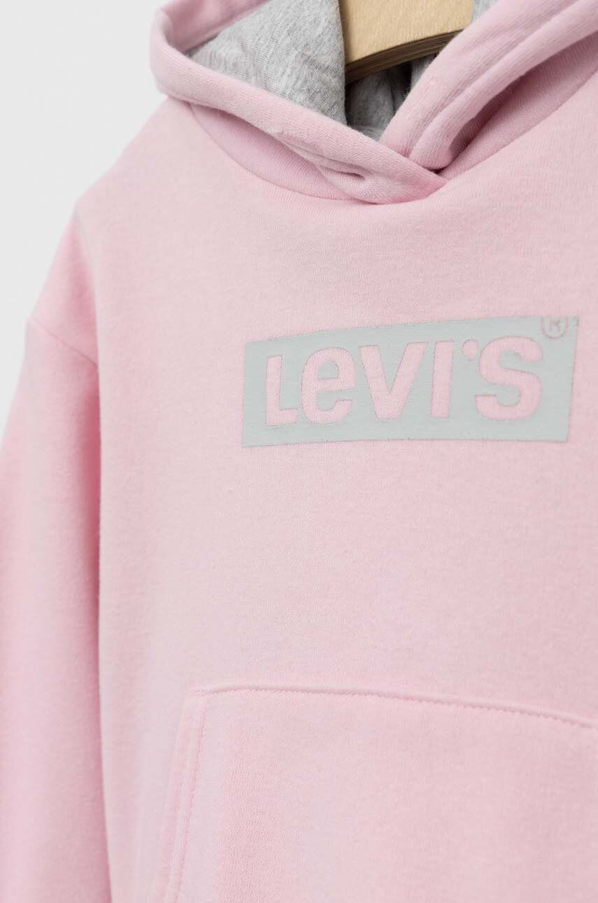 Levi's Detská mikina ružová farba s kapucňou s potlačou - Pepit.sk