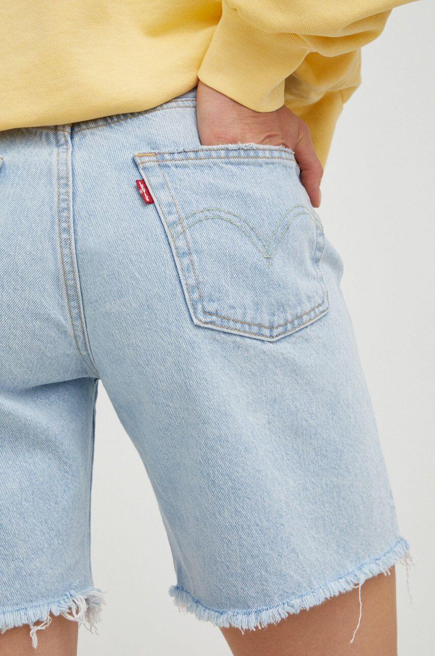 Levi's Rifľové krátke nohavice dámske jednofarebné vysoký pás - Pepit.sk