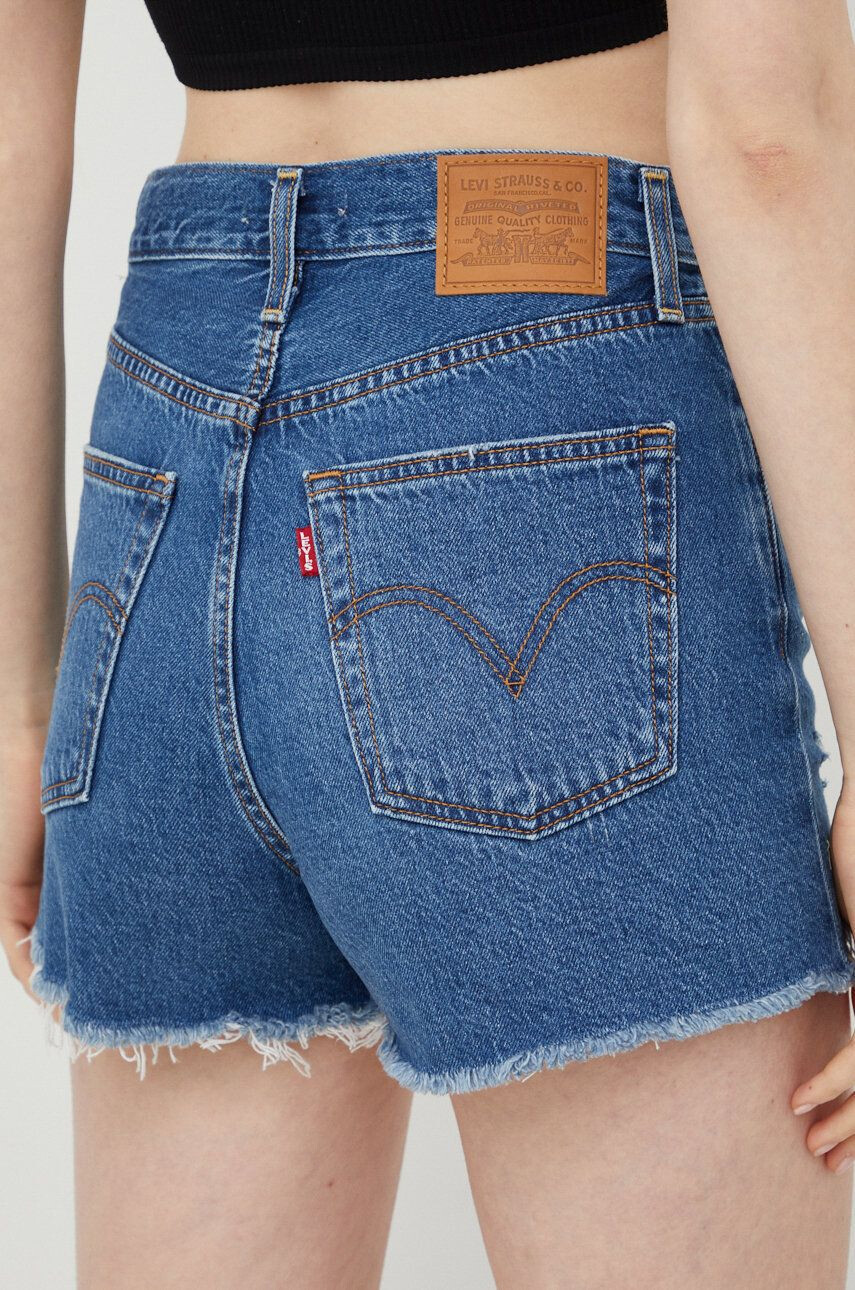 Levi's Rifľové krátke nohavice dámske jednofarebné vysoký pás - Pepit.sk