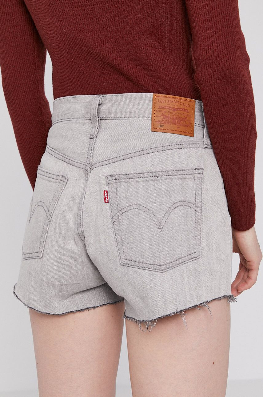 Levi's Rifľové krátke nohavice dámske šedá farba jednofarebné vysoký pás - Pepit.sk