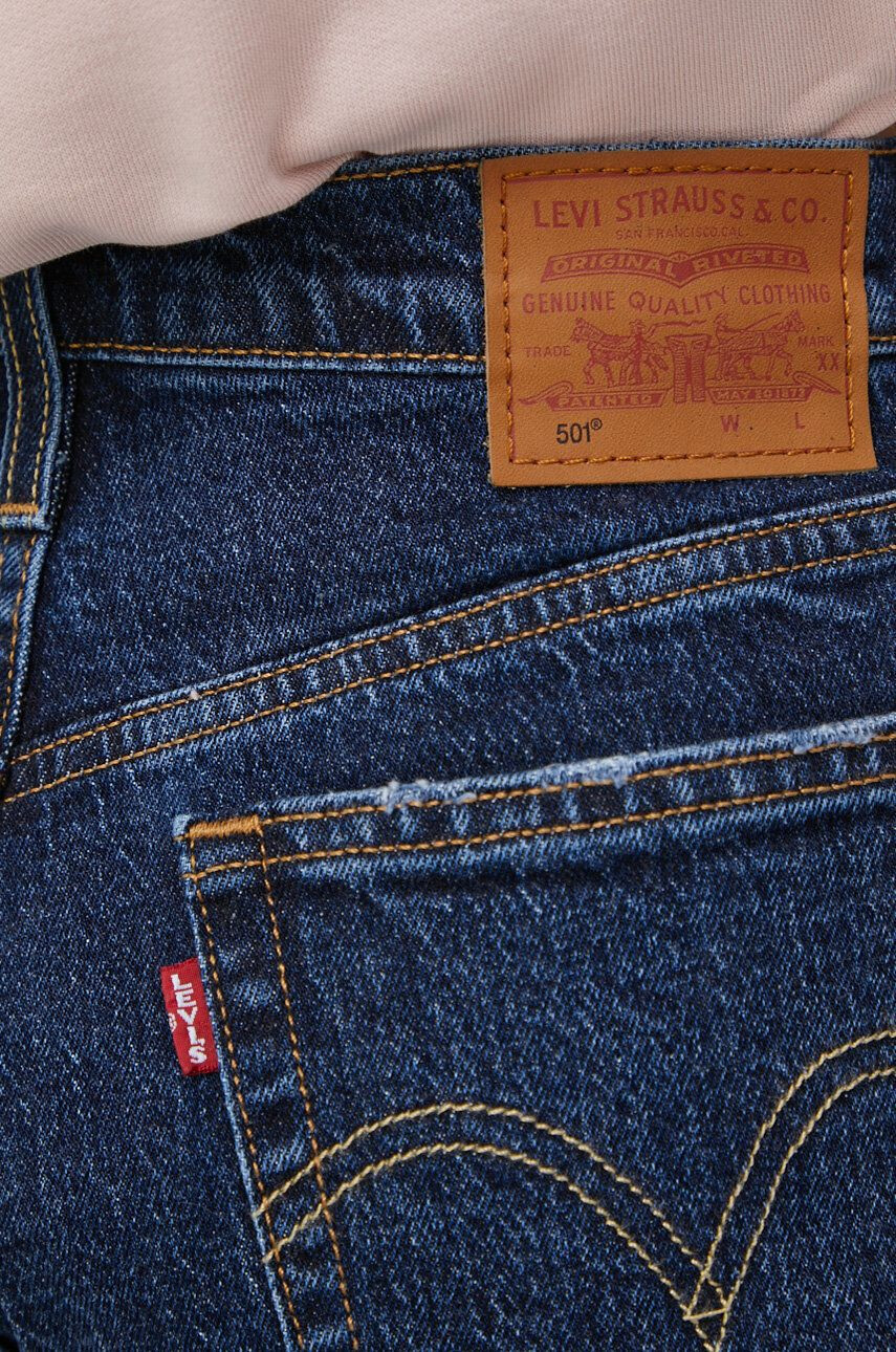 Levi's Rifľové krátke nohavice dámske tmavomodrá farba jednofarebné vysoký pás - Pepit.sk