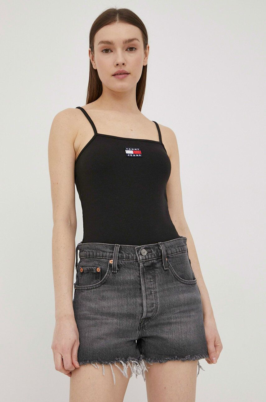 Levi's Rifľové krátke nohavice 56327.0240-Blacks dámske šedá farba jednofarebné vysoký pás - Pepit.sk