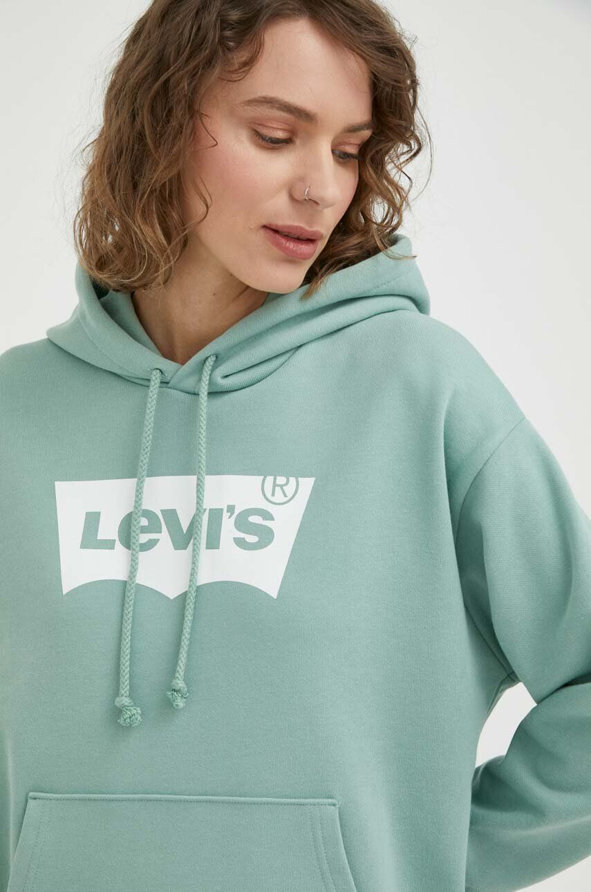 Levi's Bavlnená mikina dámska zelená farba s kapucňou s potlačou - Pepit.sk