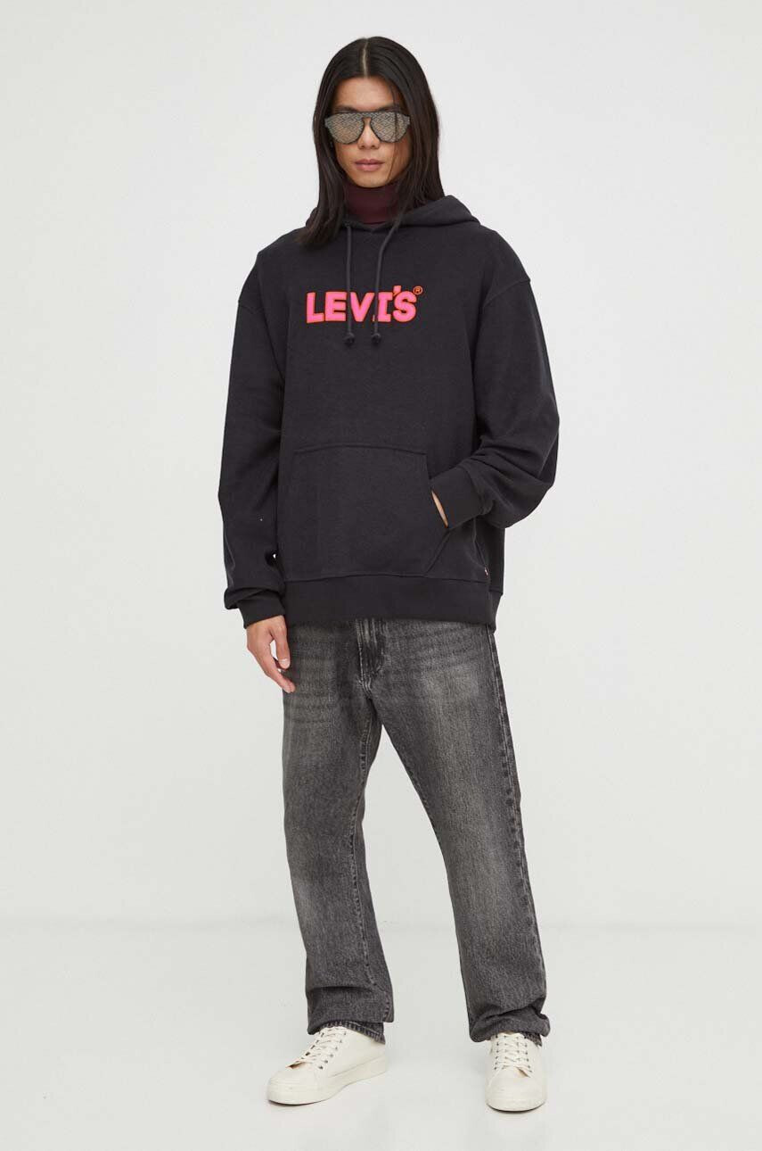 Levi's Bavlnená mikina pánska čierna farba s kapucňou s nášivkou - Pepit.sk