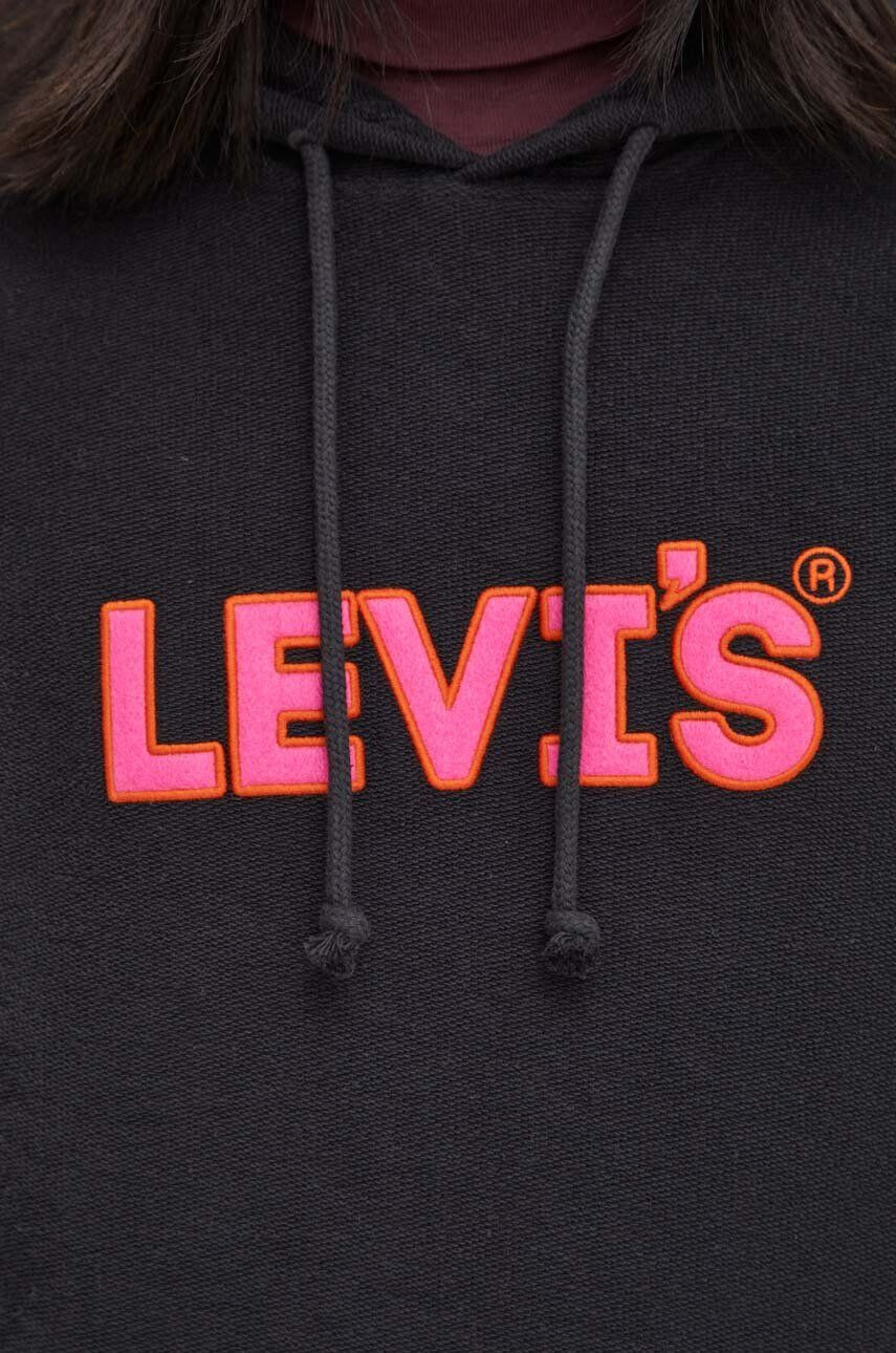 Levi's Bavlnená mikina pánska čierna farba s kapucňou s nášivkou - Pepit.sk