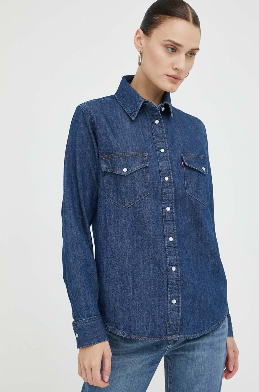 Levi's Rifľová košeľa dámska tmavomodrá farba regular s klasickým golierom - Pepit.sk