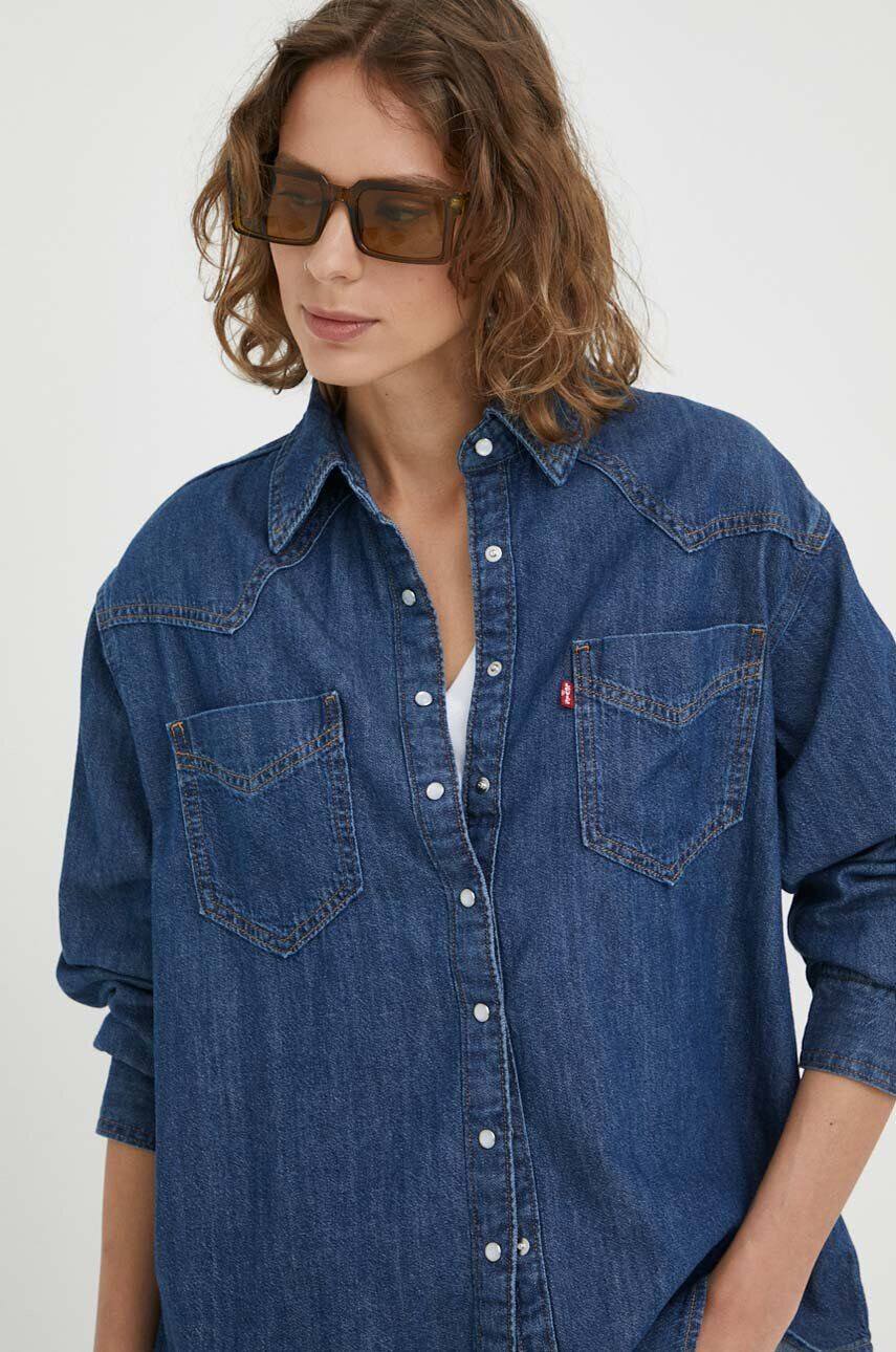 Levi's Rifľová košeľa dámska tmavomodrá farba voľný strih s klasickým golierom - Pepit.sk