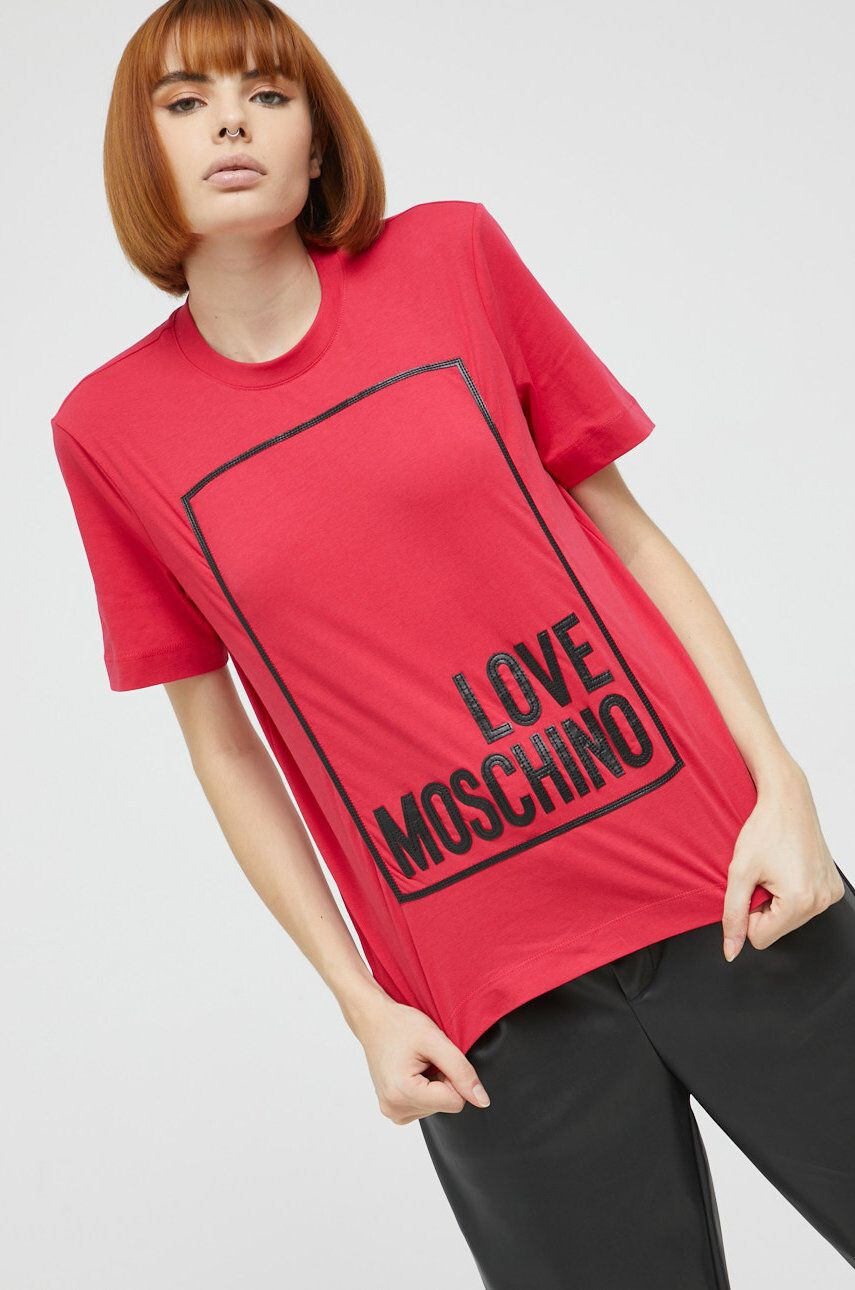 Love Moschino Bavlnené tričko červená farba - Pepit.sk